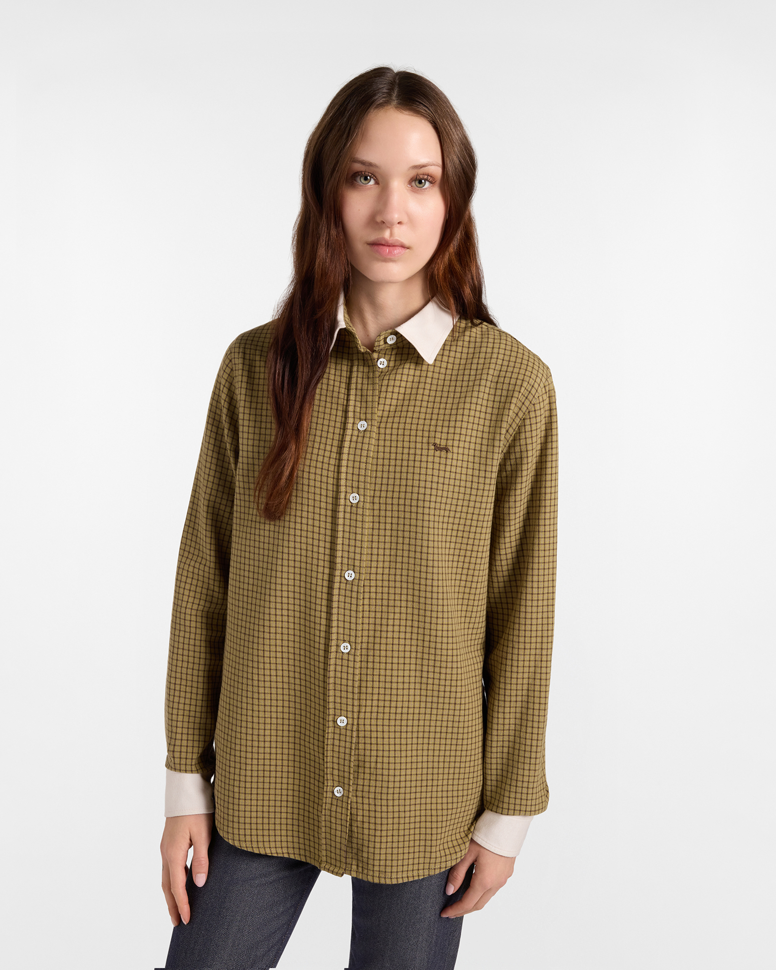 Camicia Donna Capsule Qualit&agrave; a Colori in cotone fantasia check verde oliva
