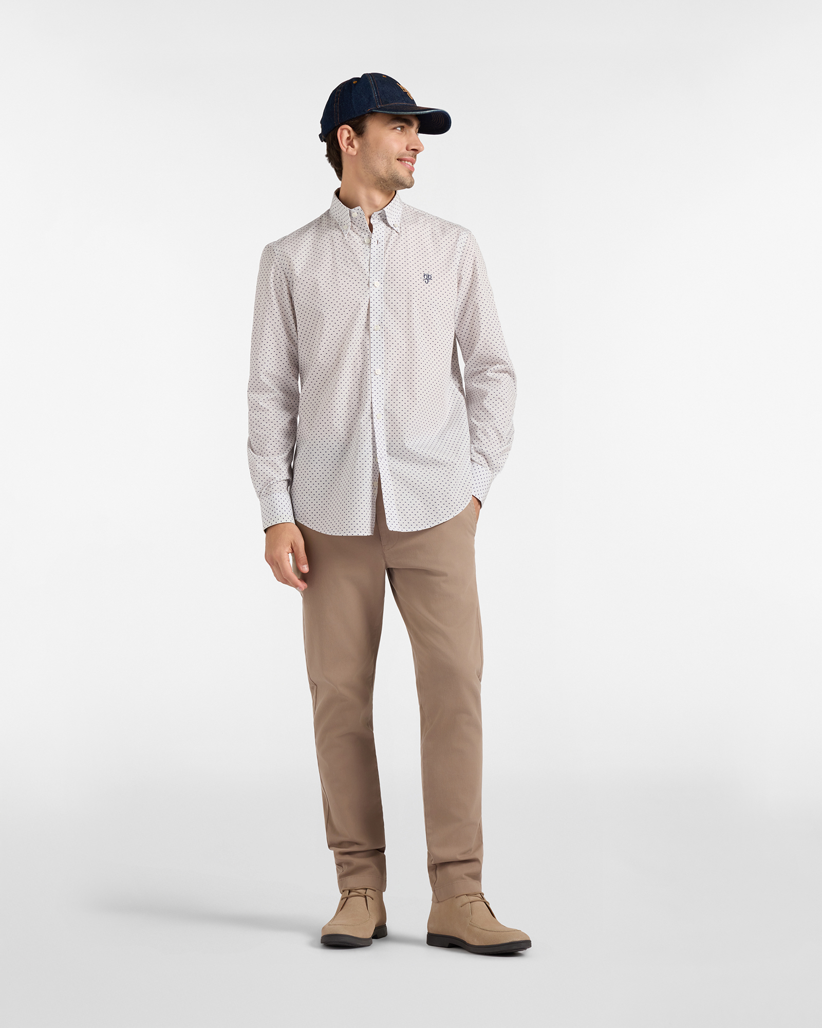 Camicia HBJ Uomo Regular Fit con collo Montecarlo in puro cotone microstampa, GRIGIO, large