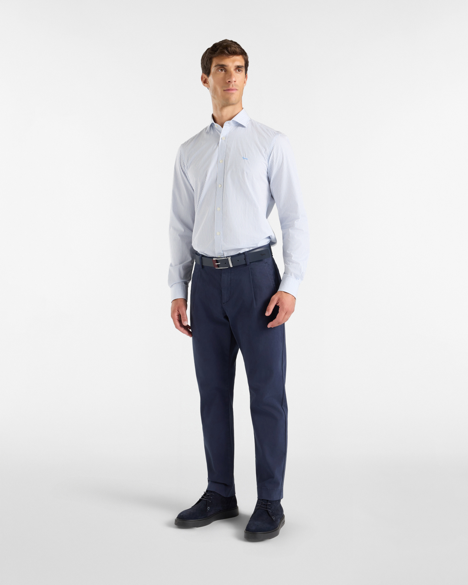 Camicia Uomo a righe su fondo  tinto filo Narrow Fit, SKY, large