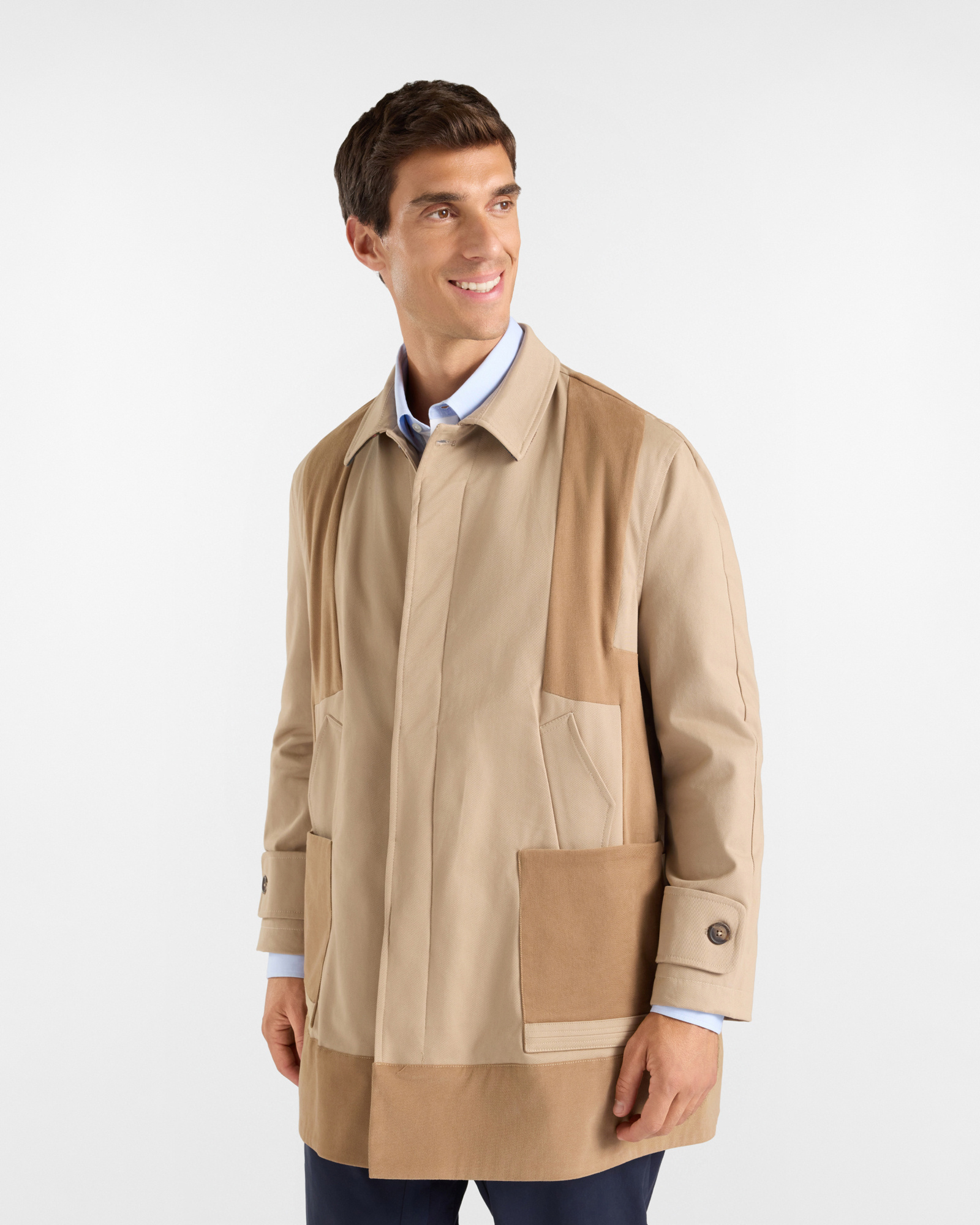 Trench Uomo Re-Worked in Cotone Stretch Beige Sahara Capsule Re-Loved Made in Italy