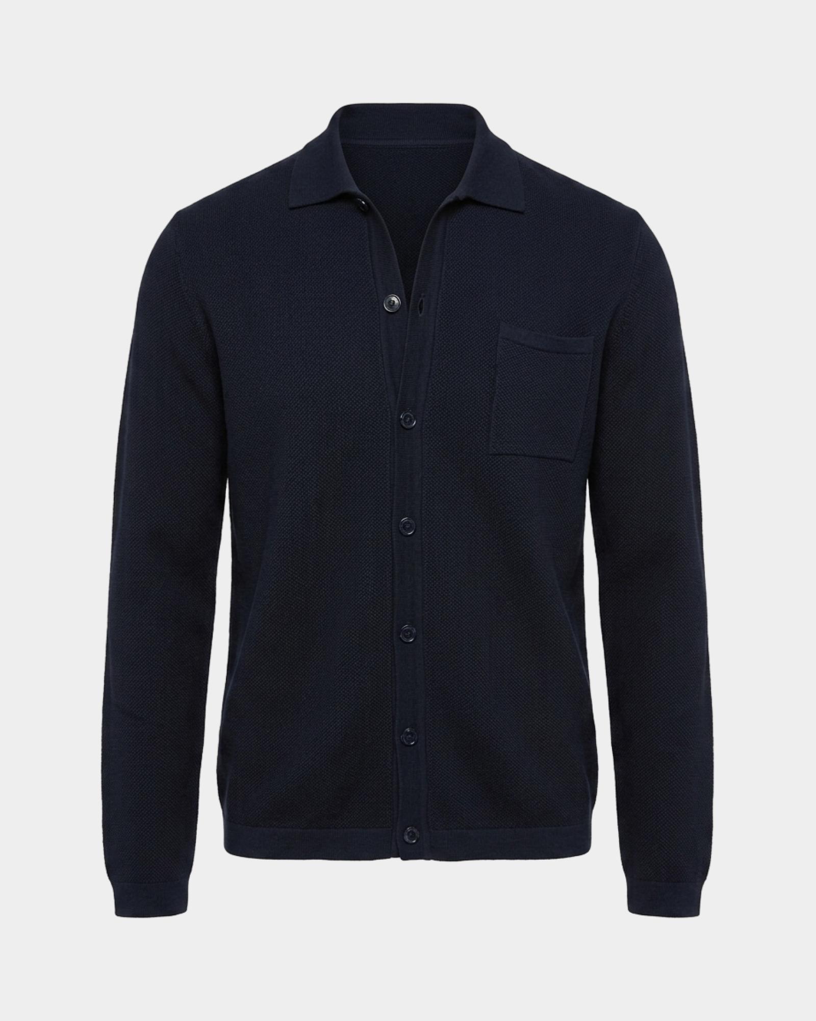 Maglia Uomo con colletto polo abbottonato in misto lana e cotone  Regular Fit Made in Italy, BLU NAVY, large