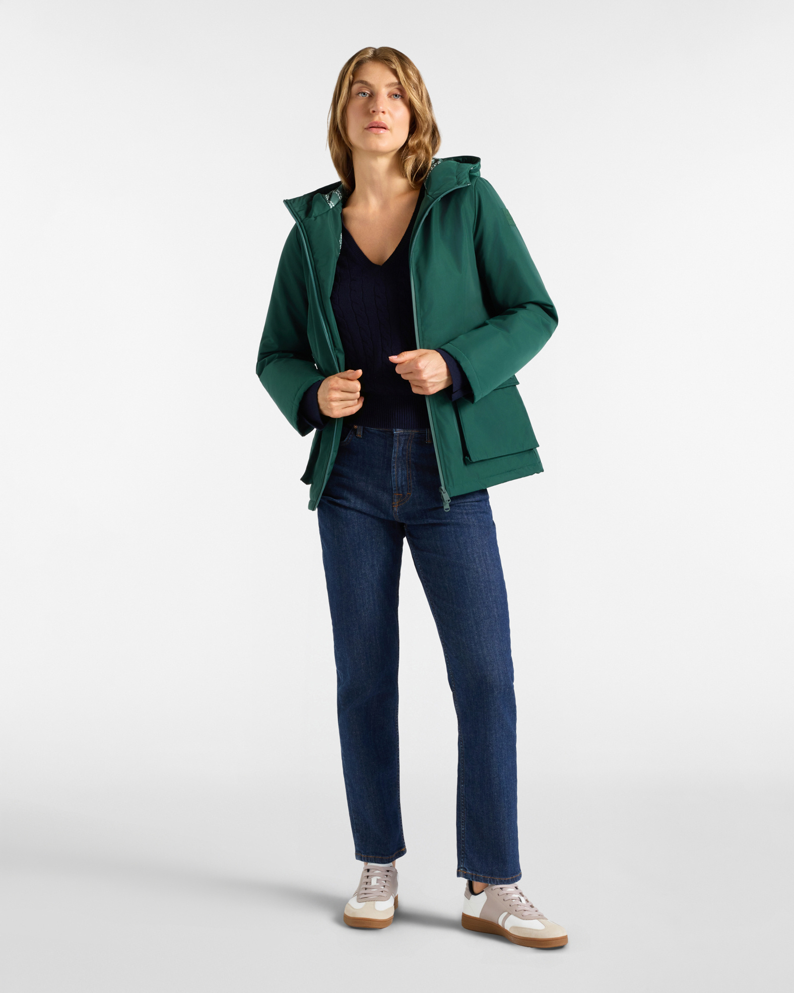Giubbino da donna con cappuccio verde in nylon tecnico, VERDE, large