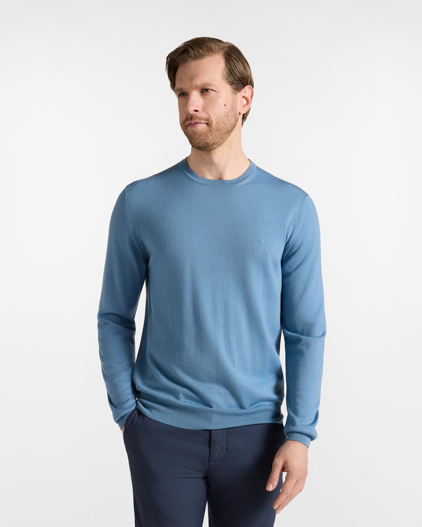 Maglia Uomo in 100% pura lana azzurro Regular Fit Made in Italy