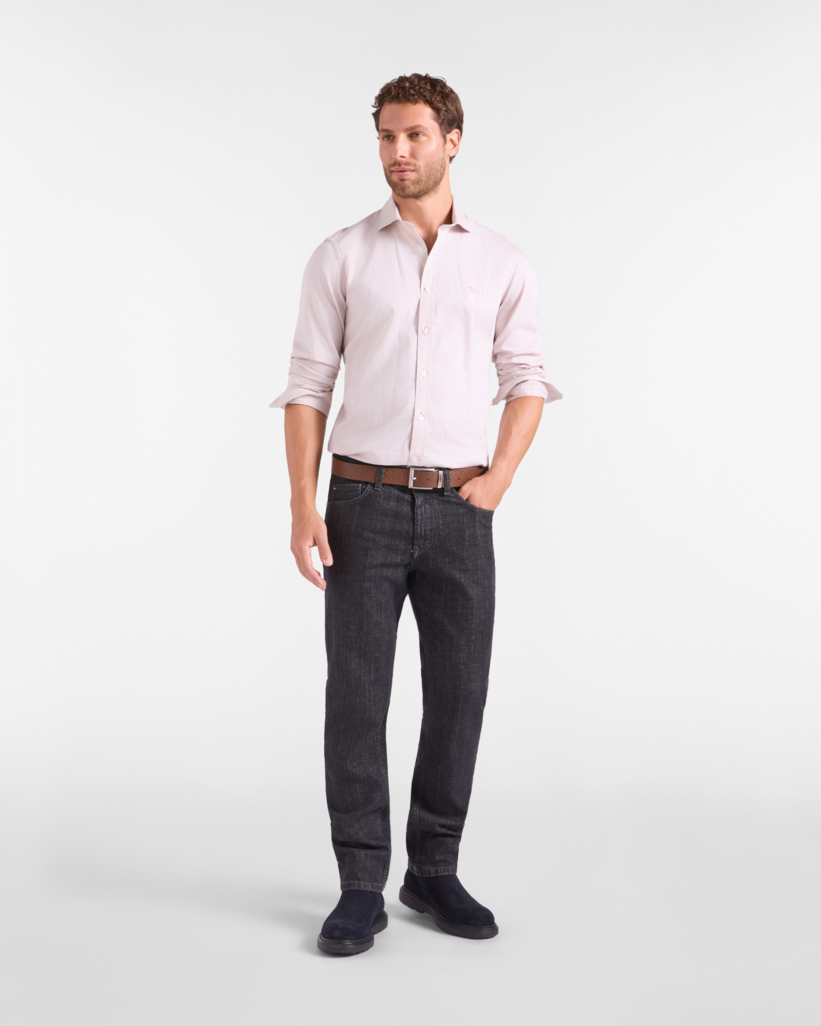Camicia Uomo micro jacquard melange Narrow Fit, BEIGE, large