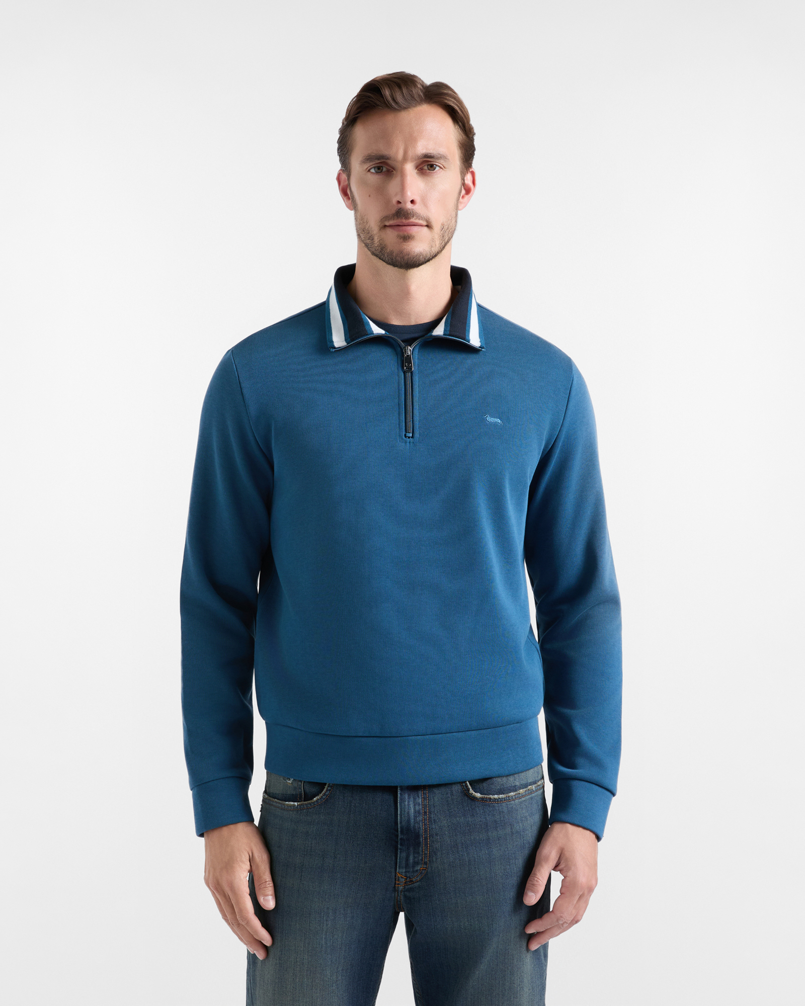 Felpa Uomo half zip in cannetta di cotone Regular Fit