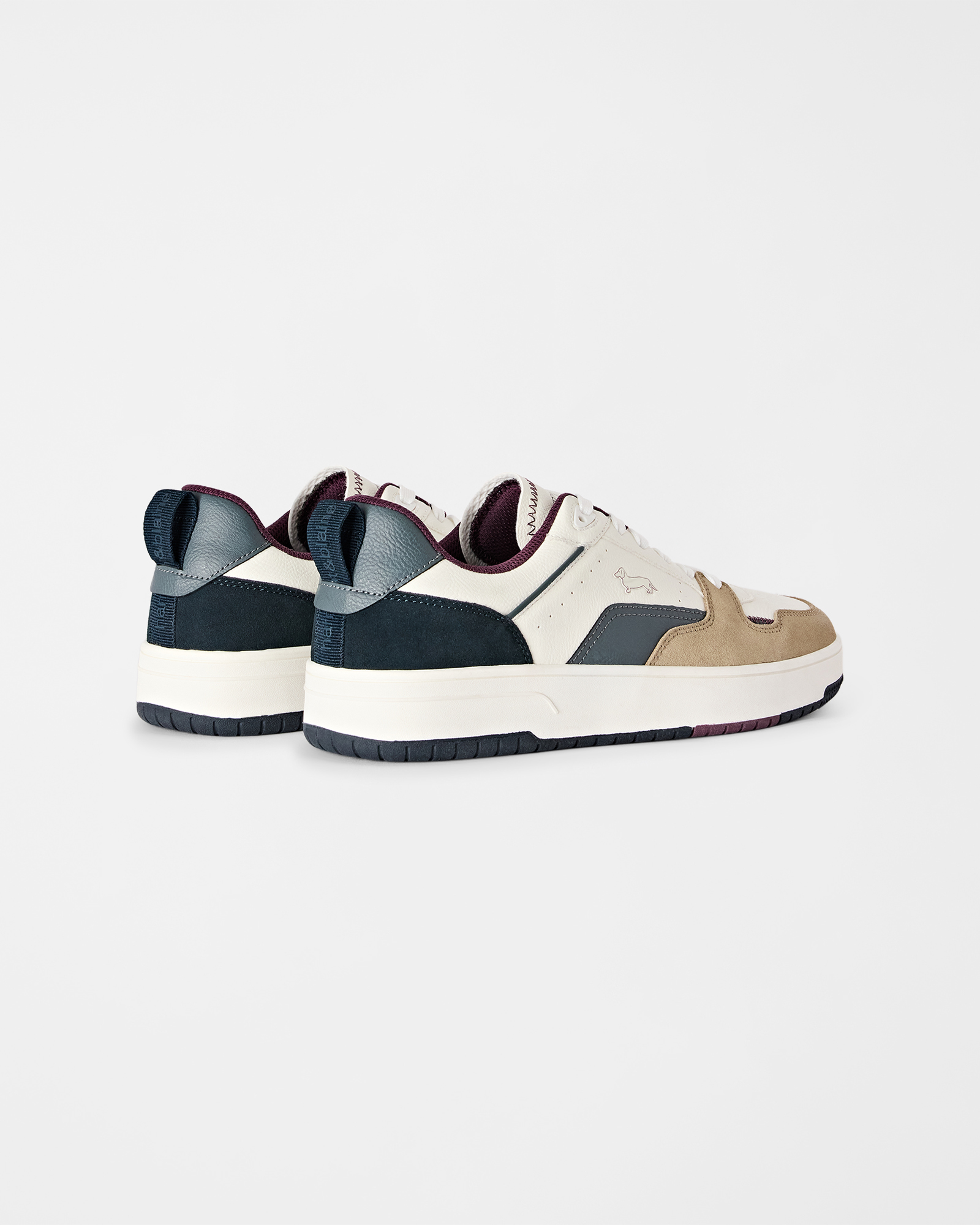Sneaker Uomo basket-style in vera pelle, simil pelle e camoscio, TAUPE - OFF WHITE, large