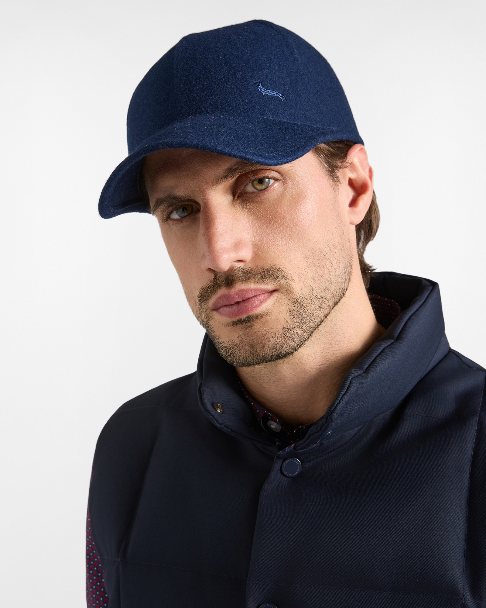 Baseball Cap Uomo in feltro di pura lana con ricamo blu navy