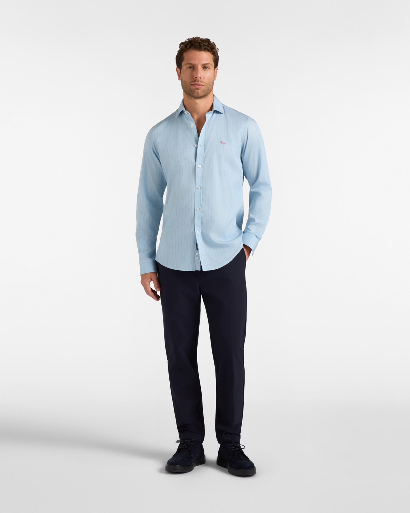 Camicia Uomo a righe twill Tencel&reg; Narrow Fit, SKY, large