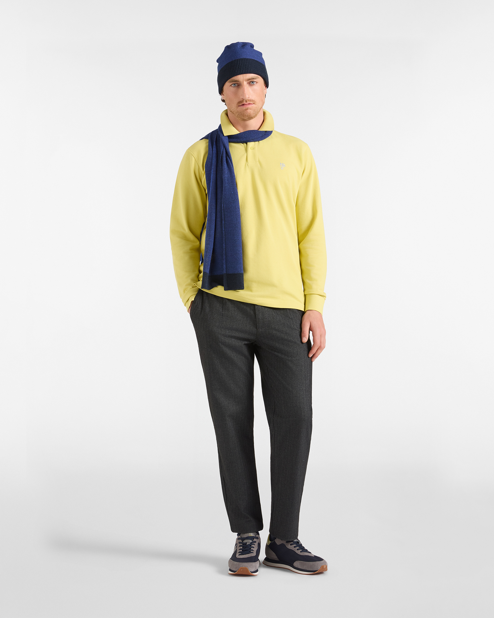 Polo HBJ Uomo Manica Lunga in Cotone Piquet, GIALLO, large