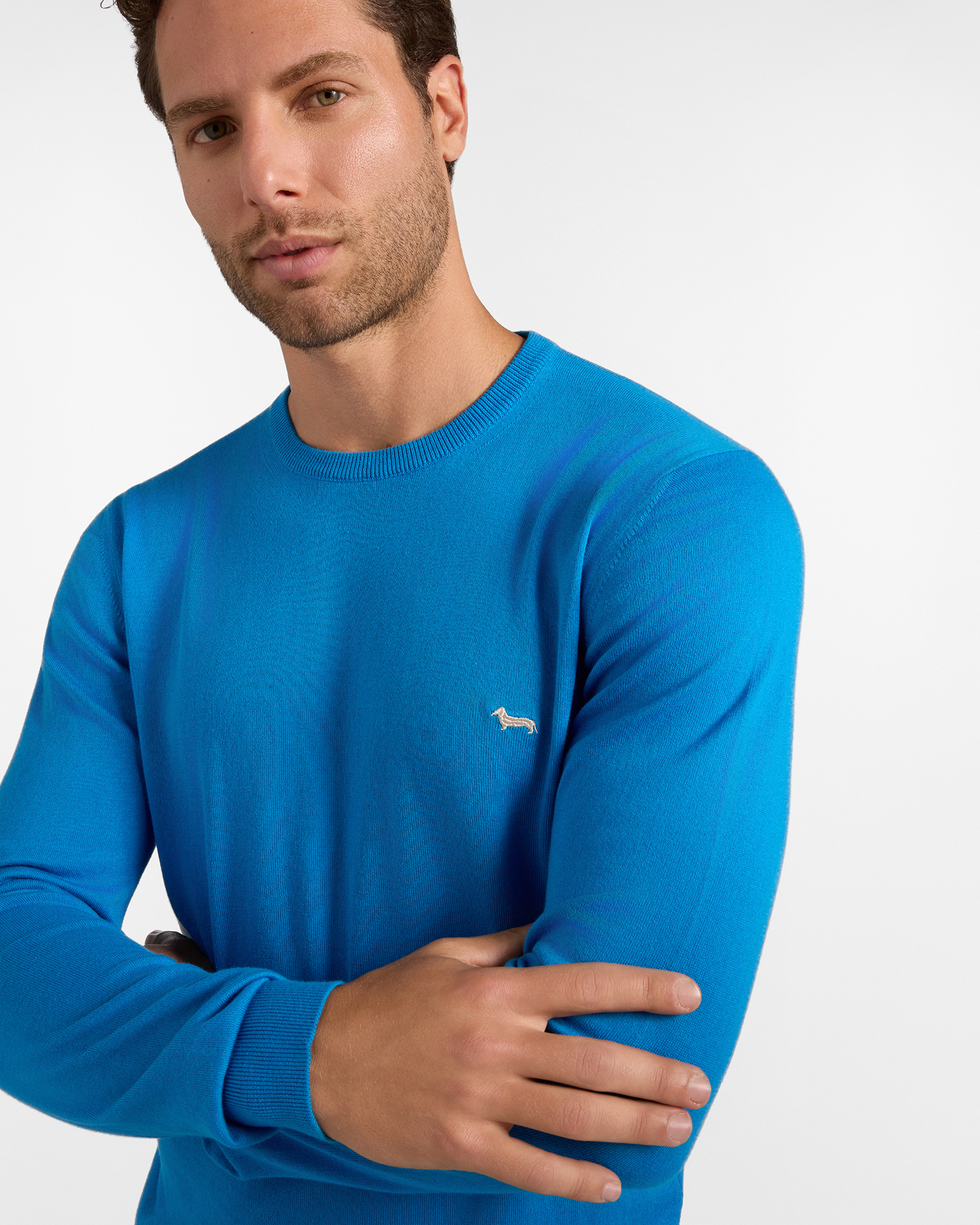 Maglia Uomo in misto cotone e cashmere  Regular Fit Made in Italy, AZZURRO, large