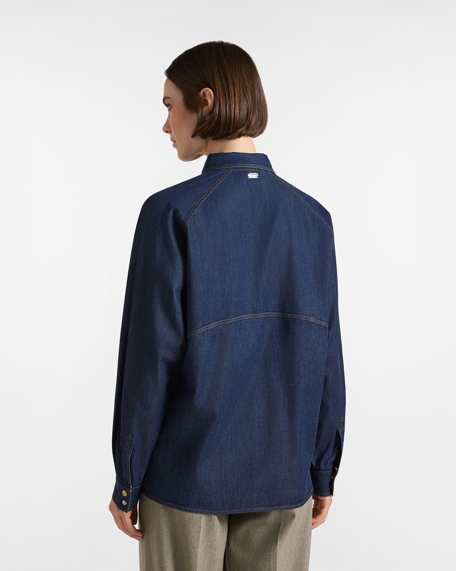 Camicia Donna in denim con tagli raglan Over Fit  Made in Italy, BLU DENIM, large