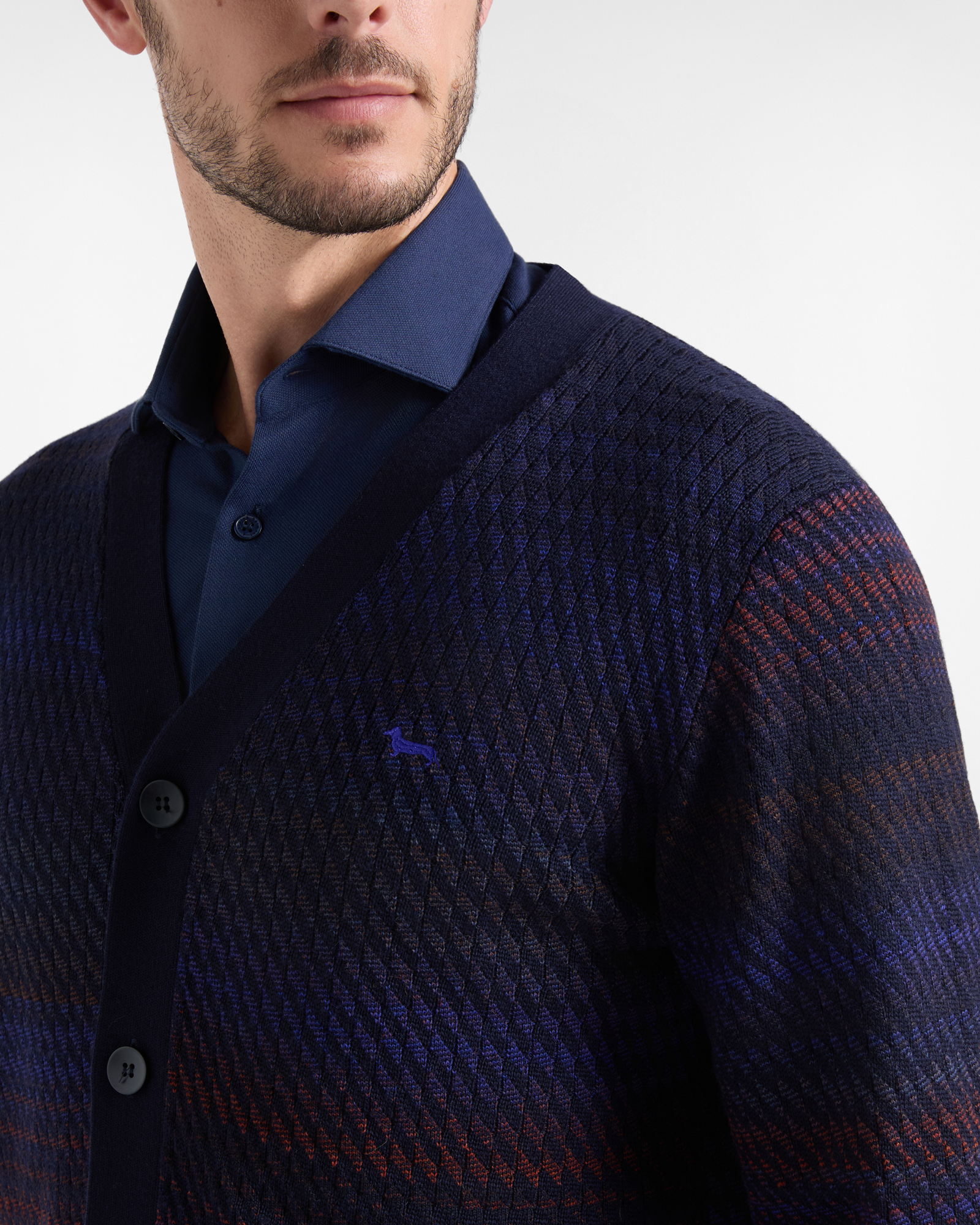 Cardigan Uomo con scollo a V cardigan in 100% pura lana Regular Fit Made in Italy, BLU NAVY, large
