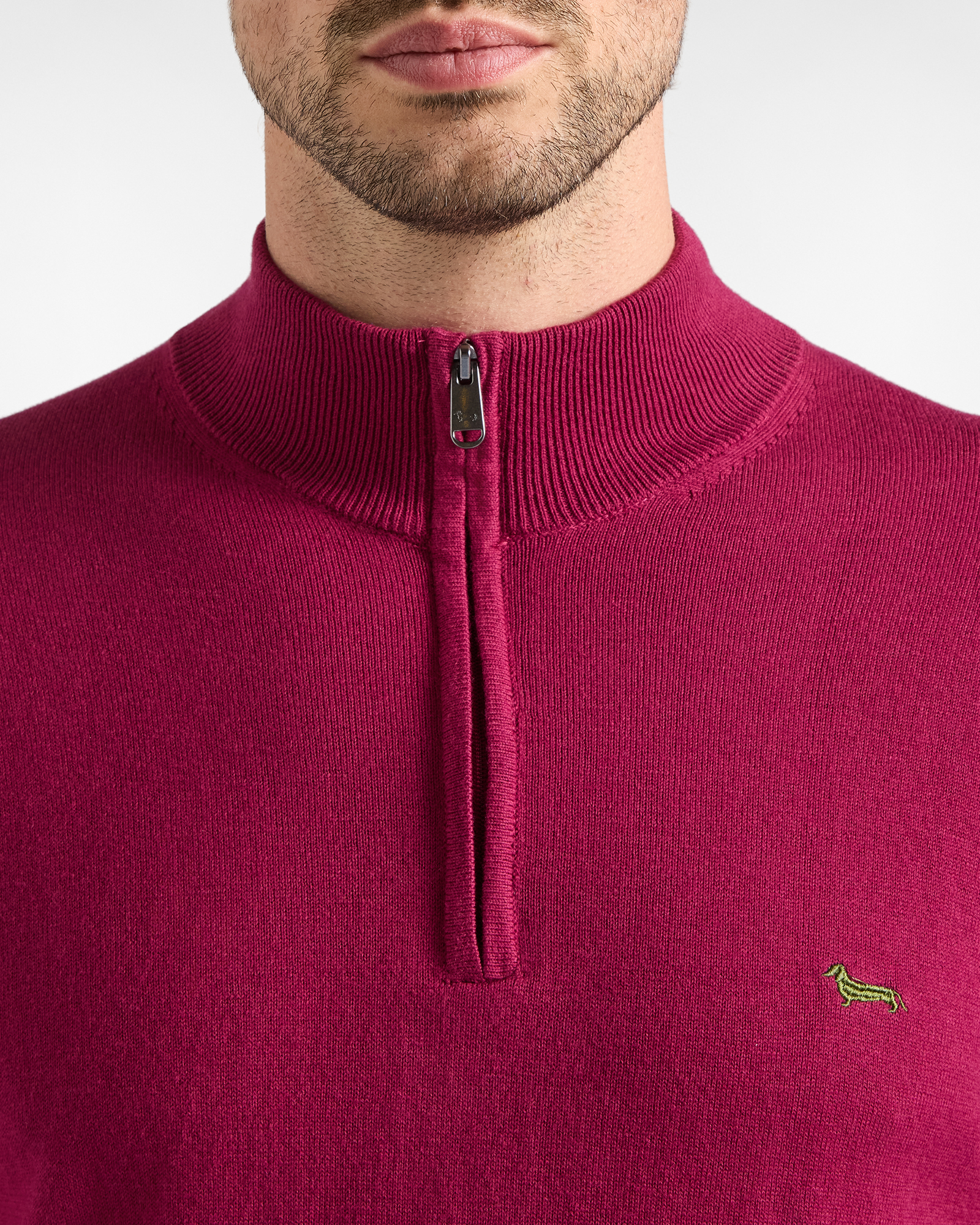 Maglia Uomo con collo alto half zip in misto lana e cotone  Regular Fit, ROSSO, large