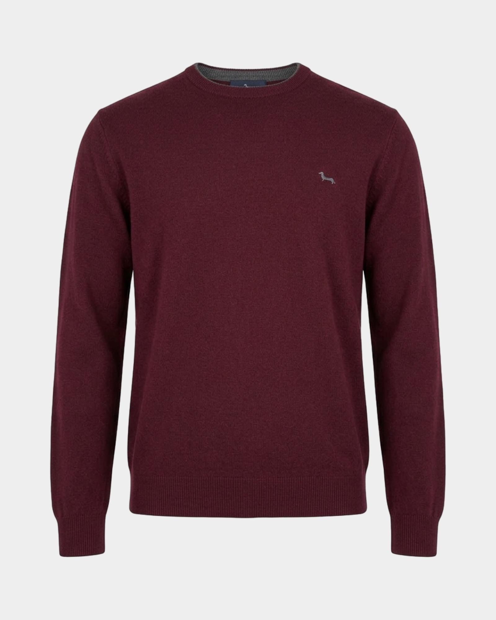 Maglia Uomo girocollo con riga contrasto in misto lana e cashmere grigio Regular Fit, BORDEAUX, large