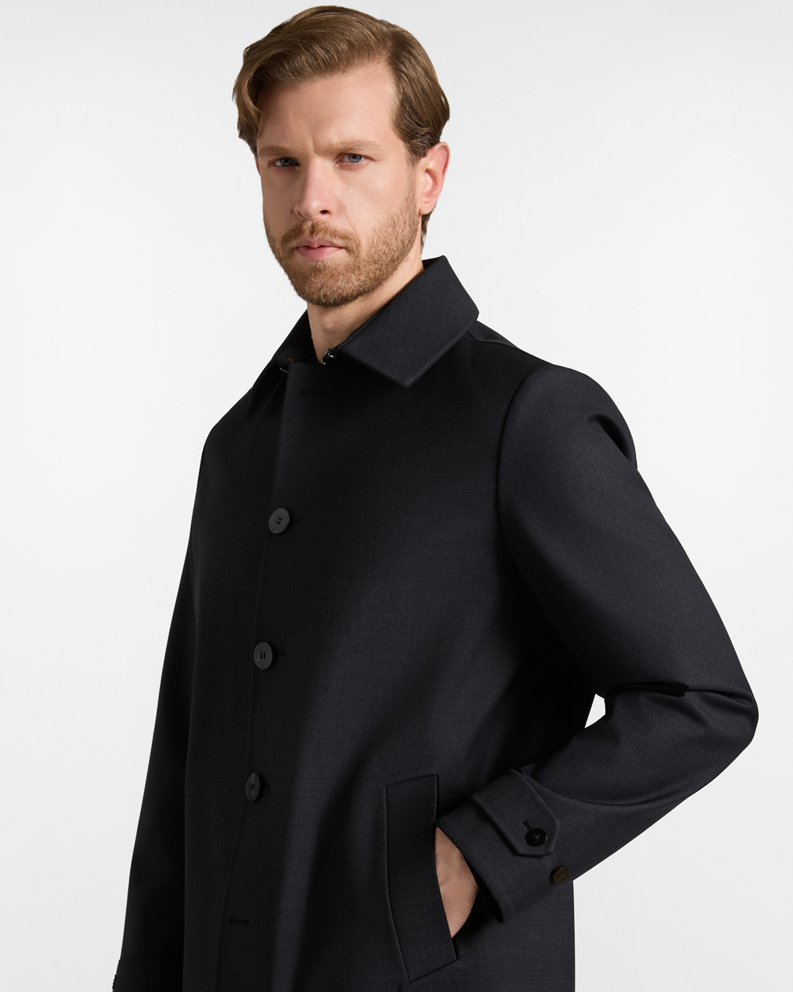 Cappotto corto da uomo in lana tecnica grigio, ANTRACITE, large