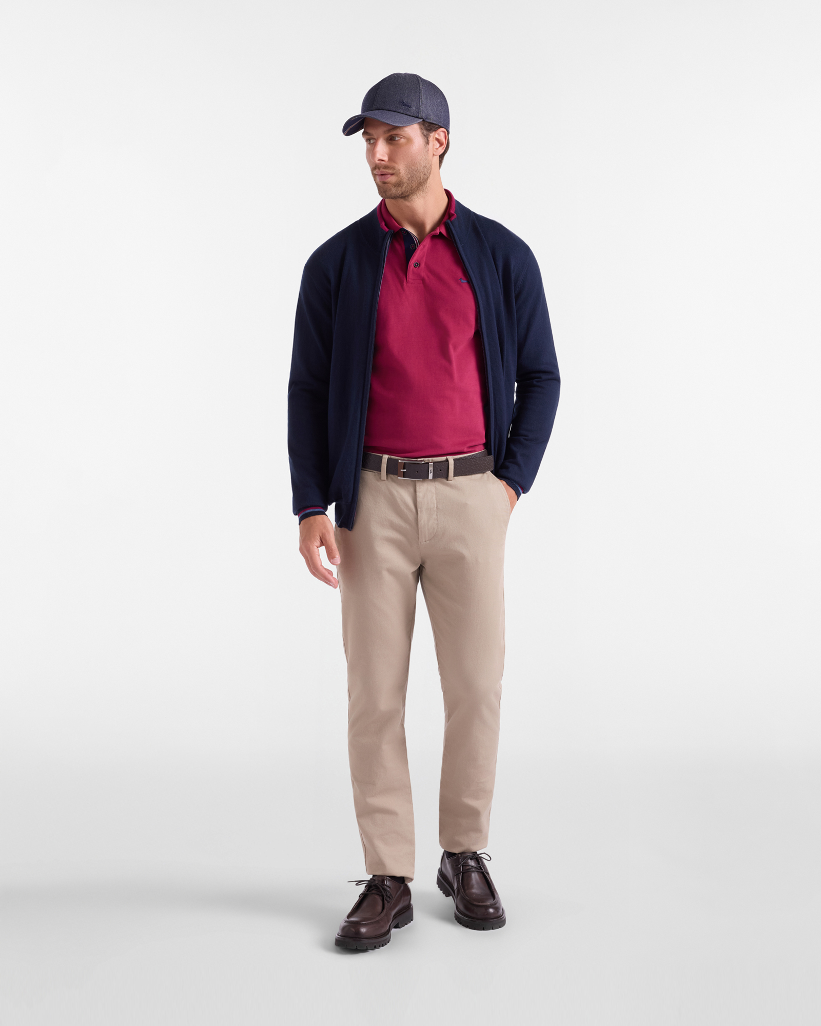 Polo da uomo manica lunga in jersey brushed di 100% puro cotone, CICLAMINO, large