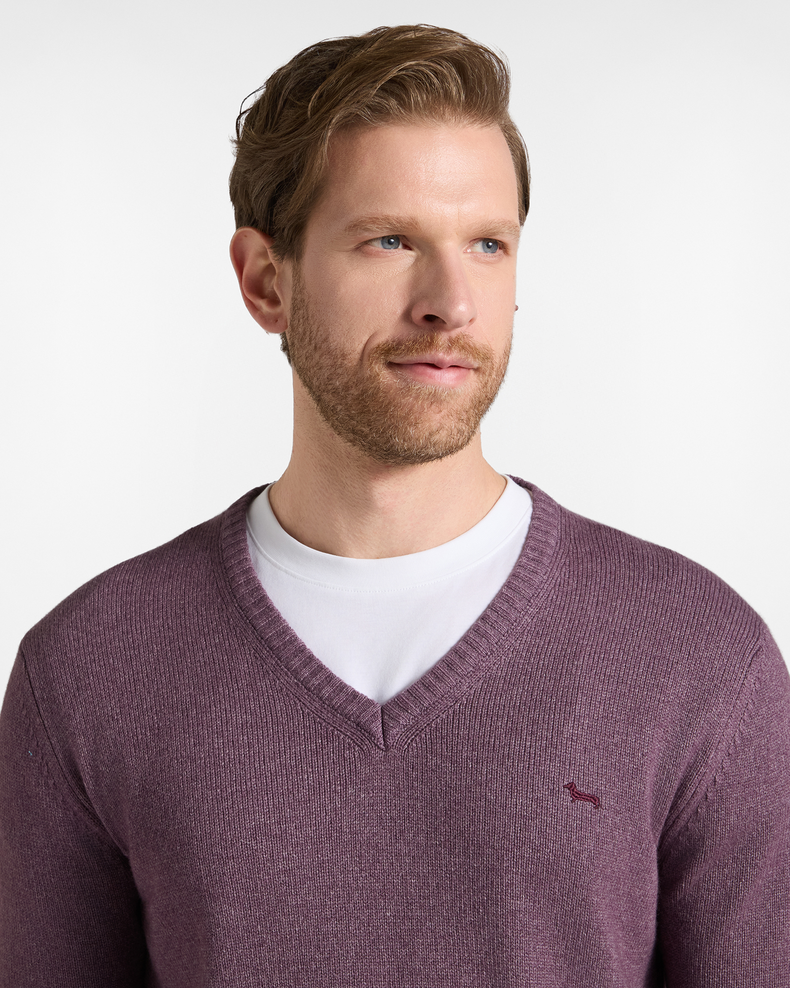 Maglia Uomo con scollo a V in misto lana Regular Fit Made in Italy, VIOLA SCURO, large