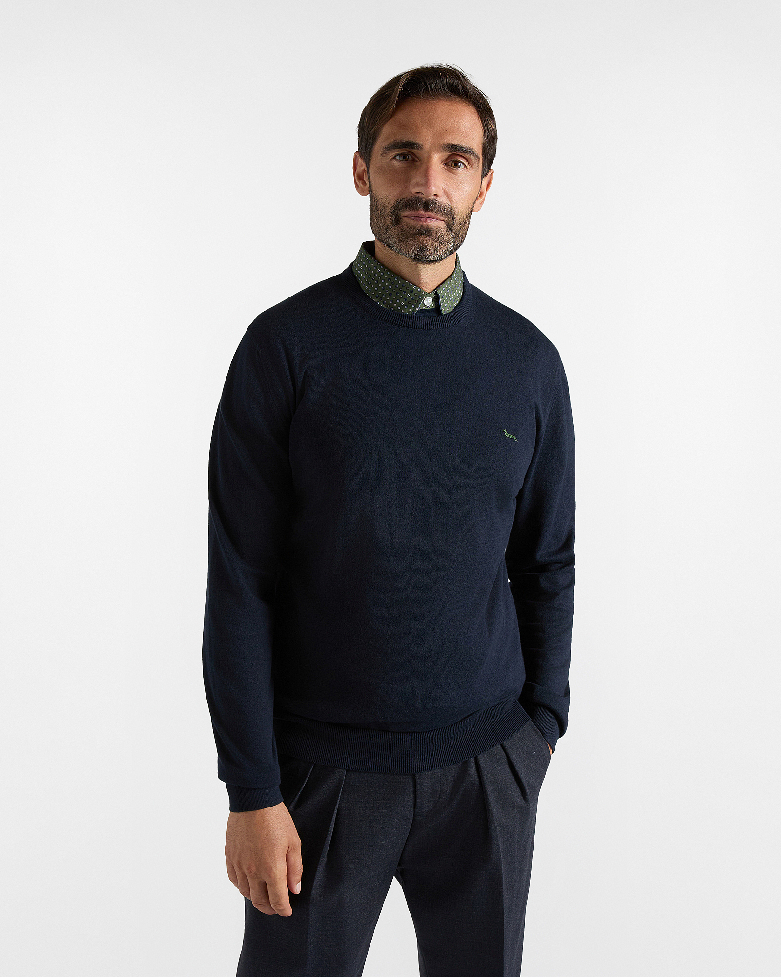 Maglia Uomo in misto cotone e cashmere blu Regular Fit Made in Italy