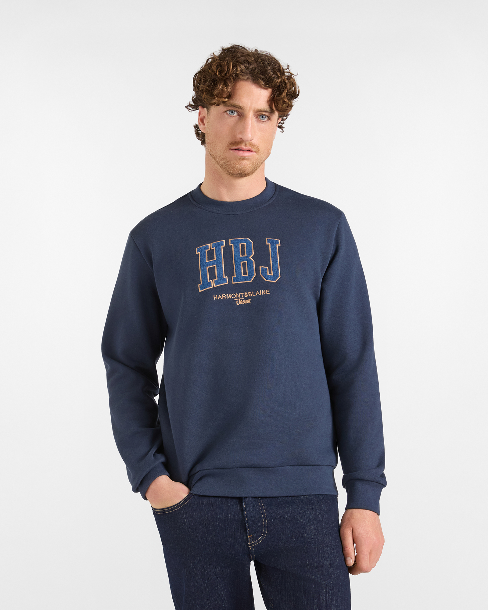 Felpa HBJ Uomo con logo frontale in misto cotone blu navy