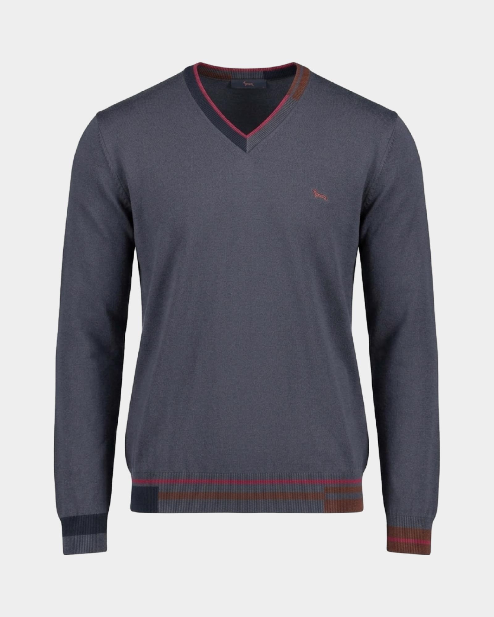 Maglia Uomo con scollo a V in misto lana e cotone Regular Fit, GRIGIO, large