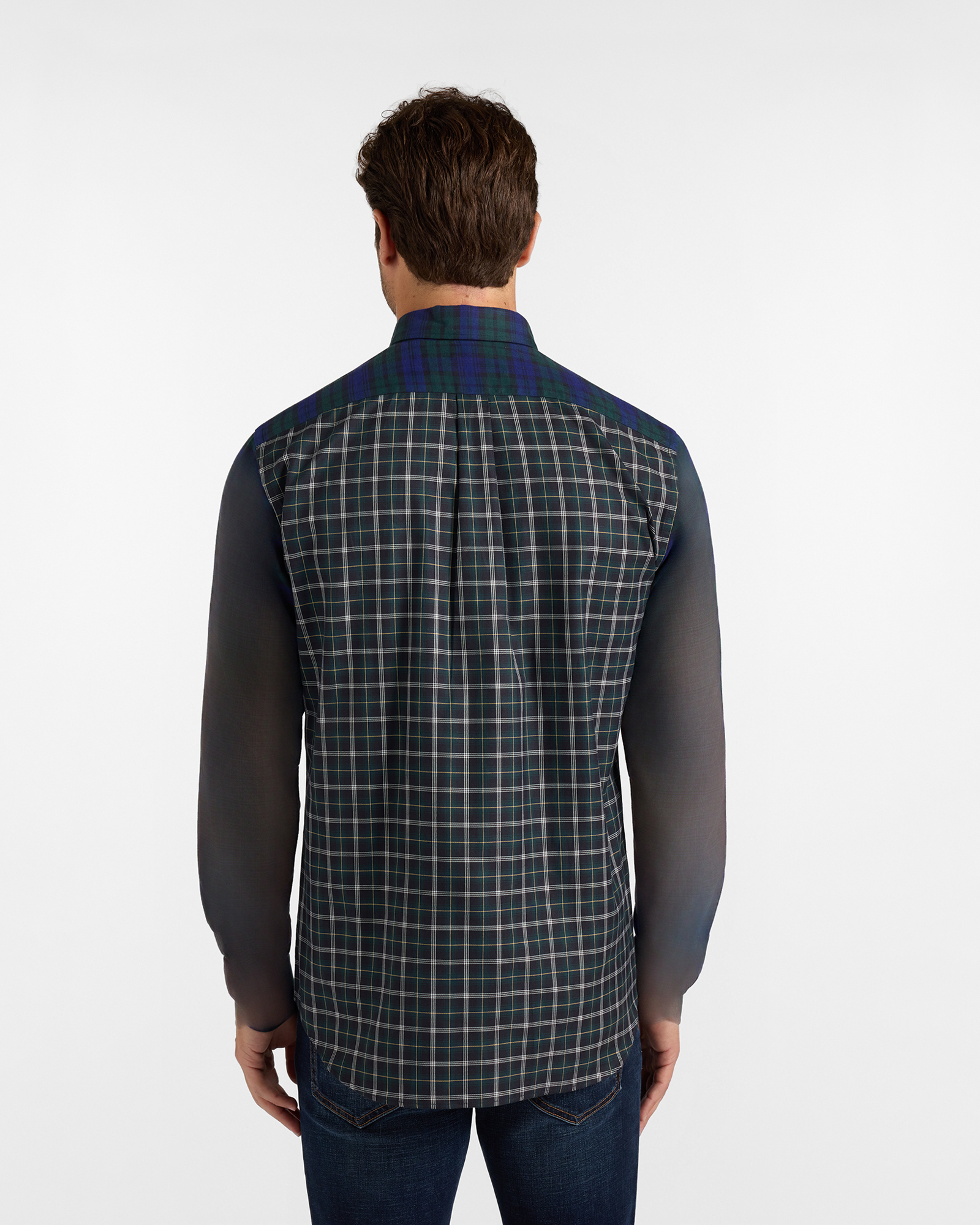 Camicia Piazzetta Uomo in flanella a quadri patchwork Regular Fit Made in Italy, VERDE BOTTIGLIA, large