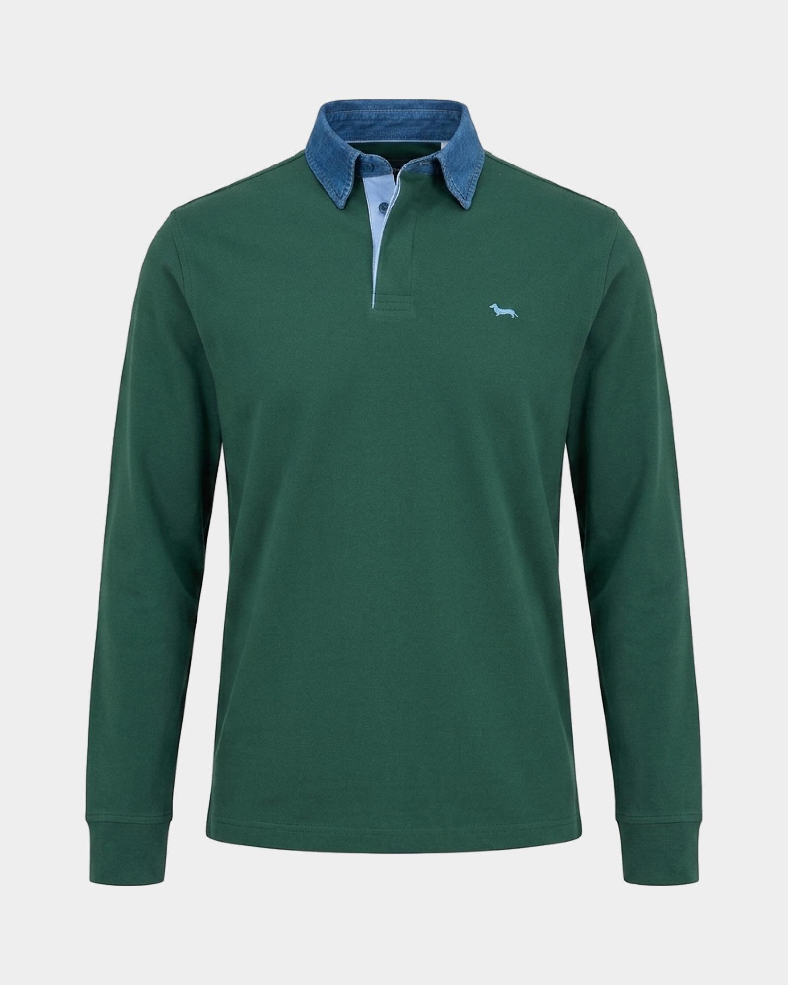 Polo Vietri Uomo manica lunga in 100% puro cotone jersey, VERDE, large