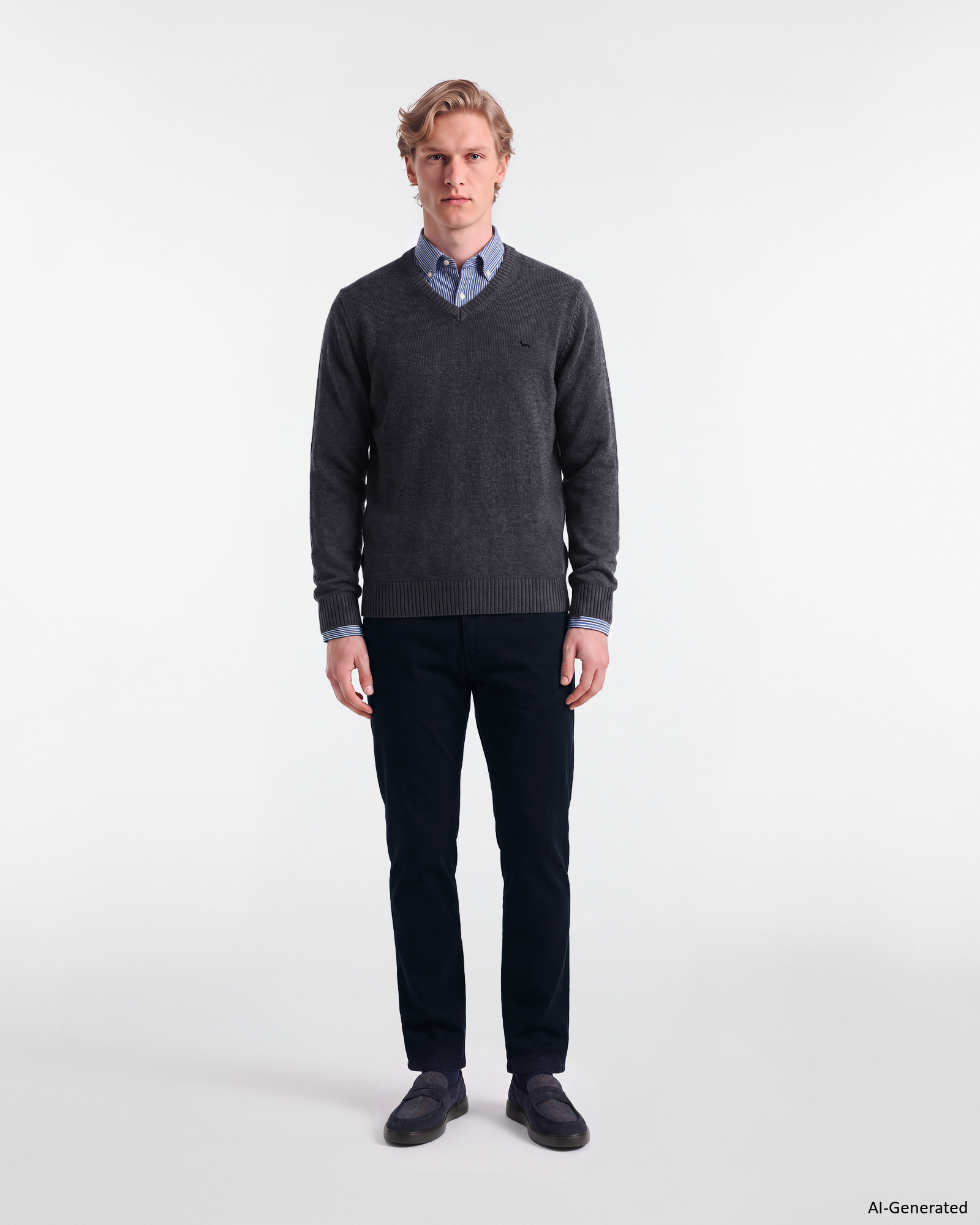 Maglia Uomo con scollo a V in misto lana Regular Fit Made in Italy, BLU NAVY, large