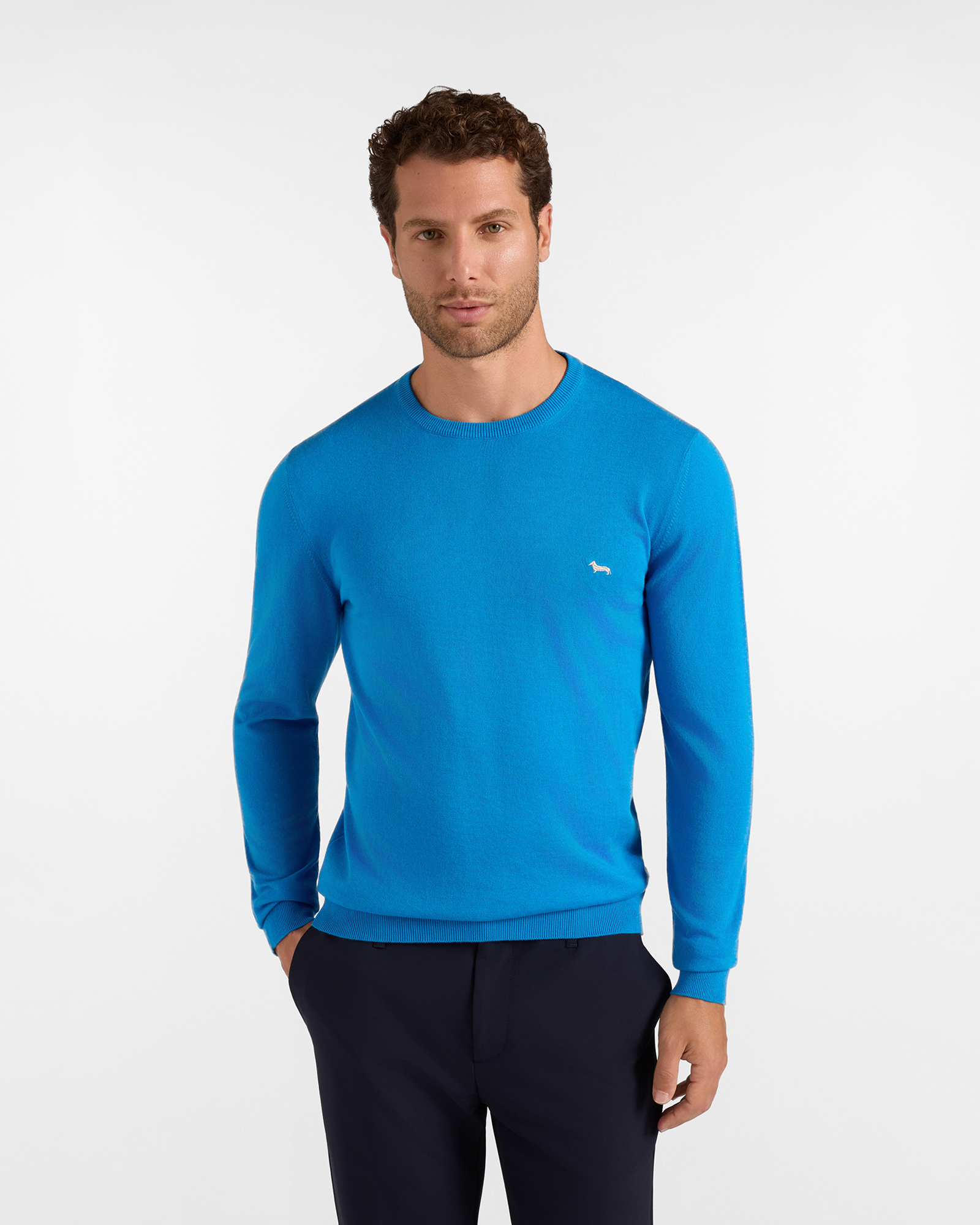 Maglia Uomo in misto cotone e cashmere blu Regular Fit Made in Italy
