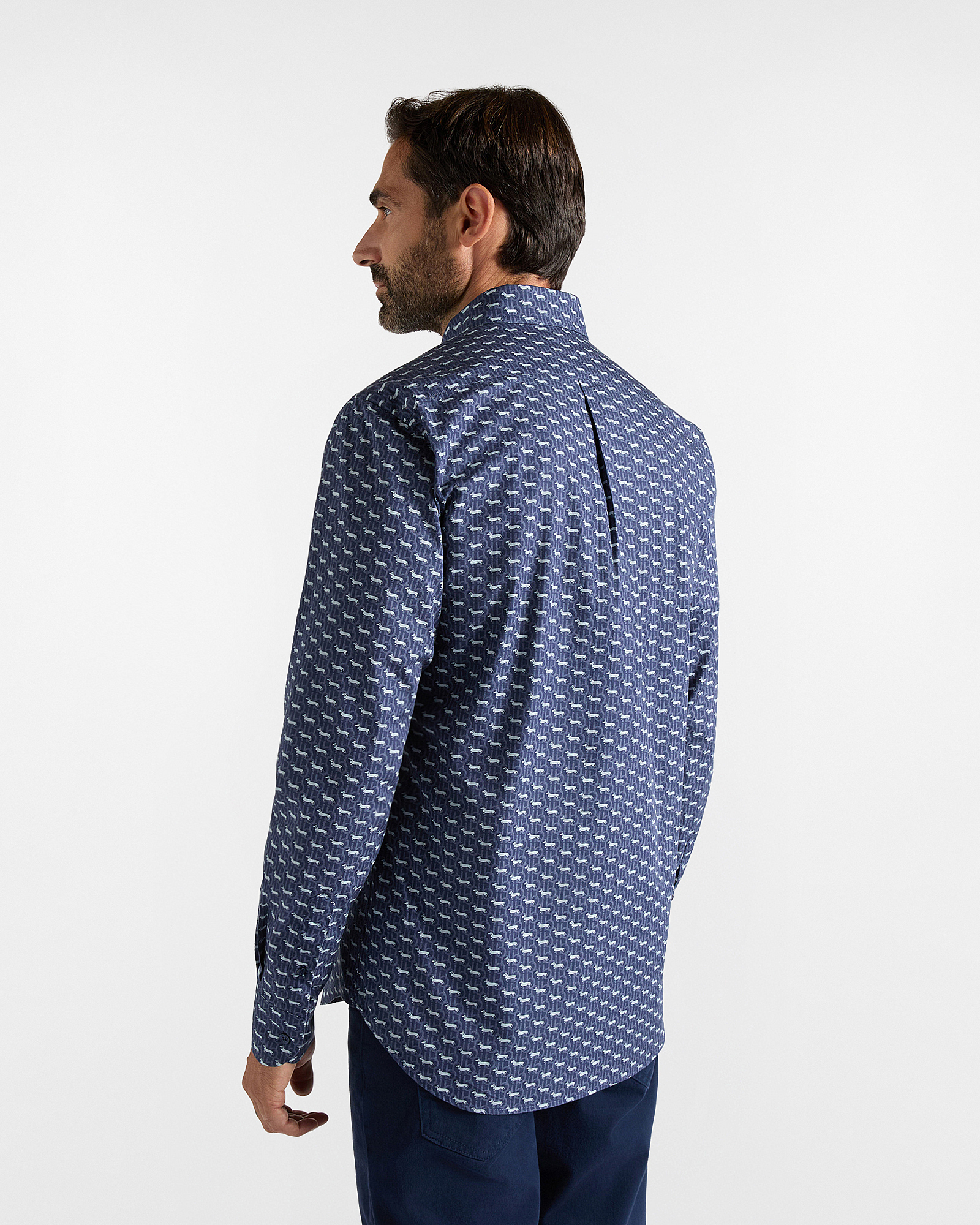 Camicia Uomo Bassotti all over in popeline di cotone, BLU NAVY, large