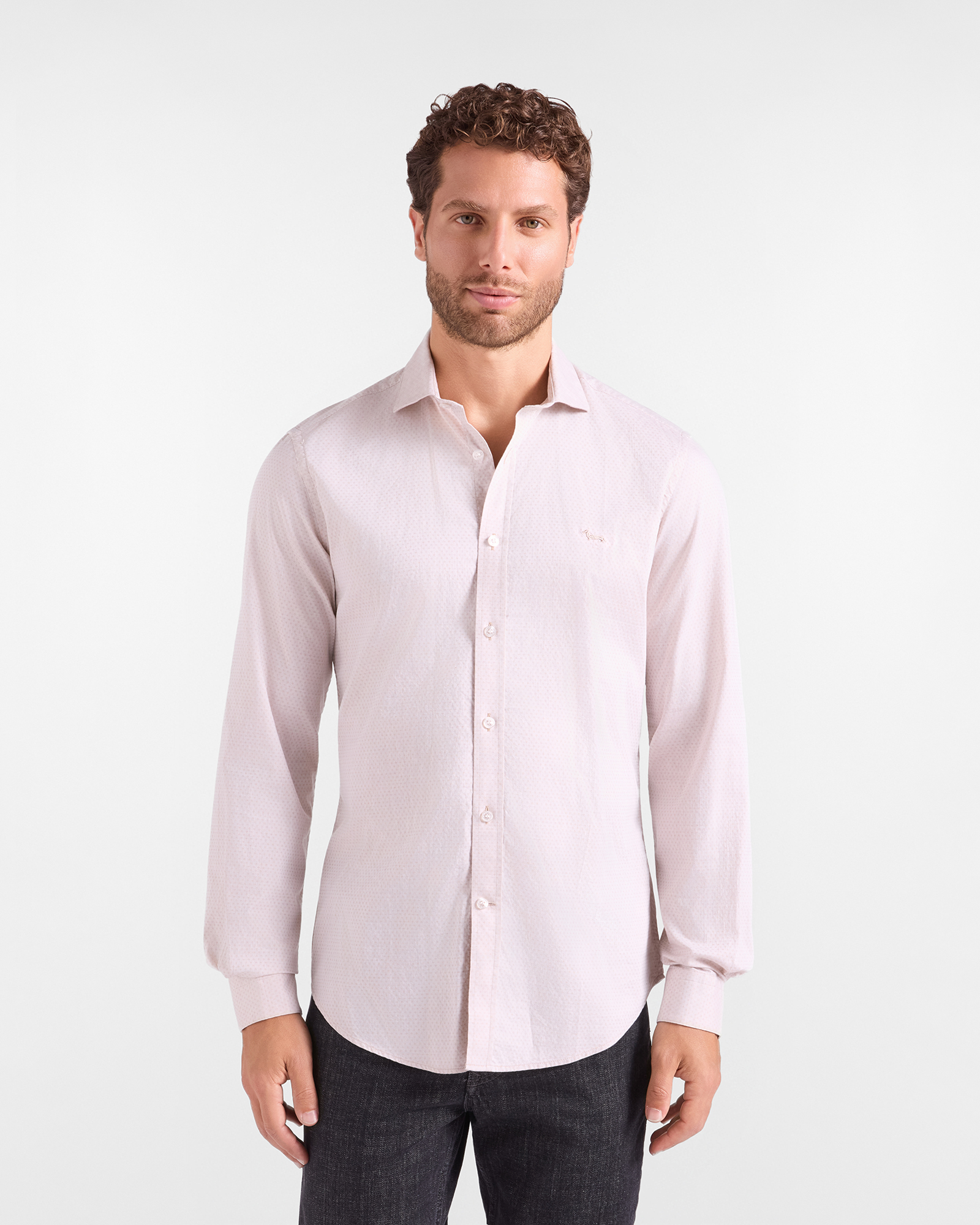 Camicia Uomo micro jacquard melange Narrow Fit sabbia