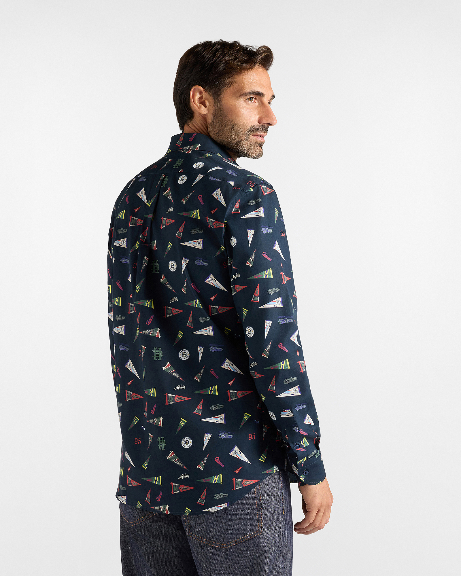 Camicia Uomo popeline stampa bandiera Regular Fit, BLU NAVY, large