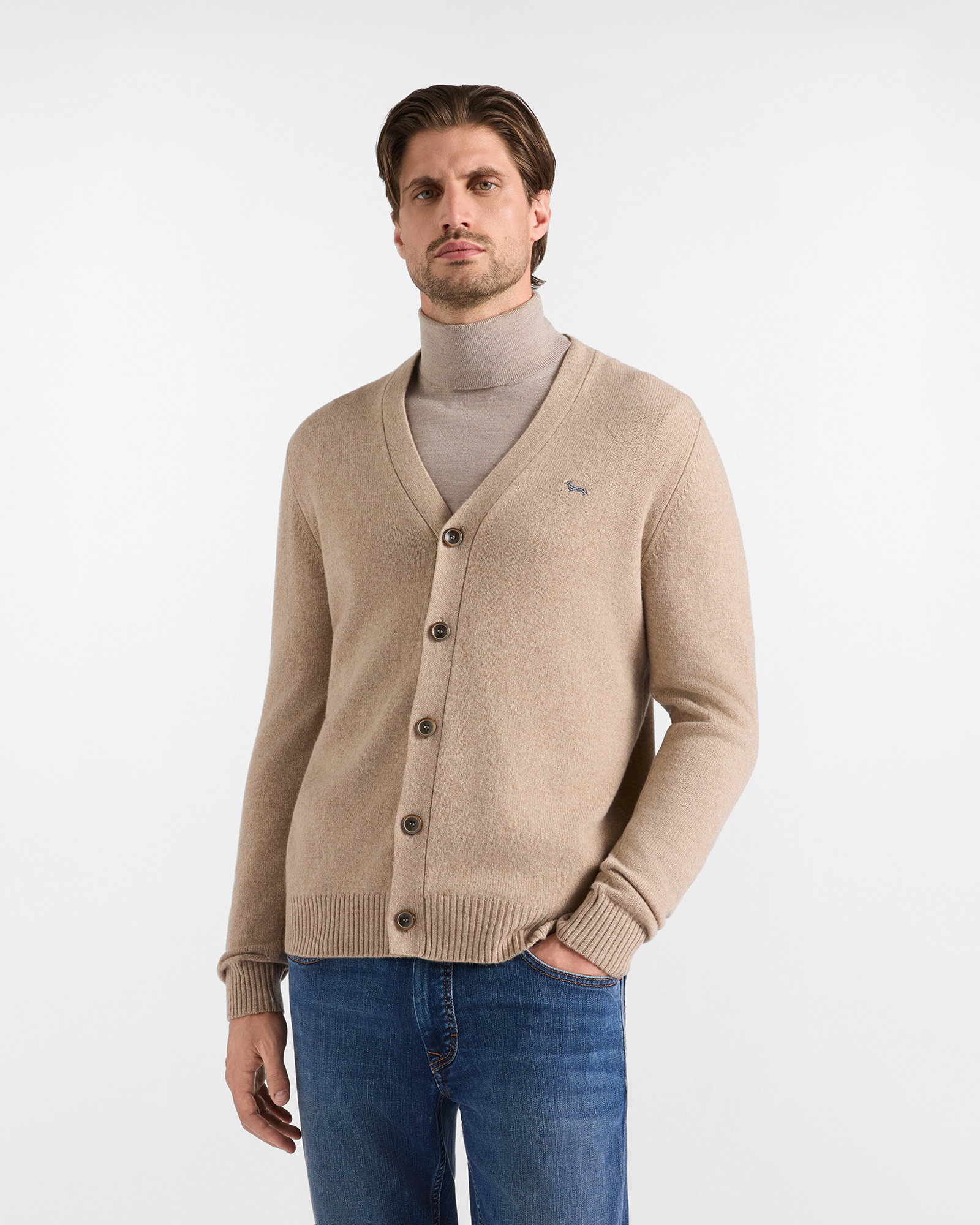 Cardigan Uomo con scollo a V cardigan in misto lana e cashmere beige Regular Fit Made in Italy