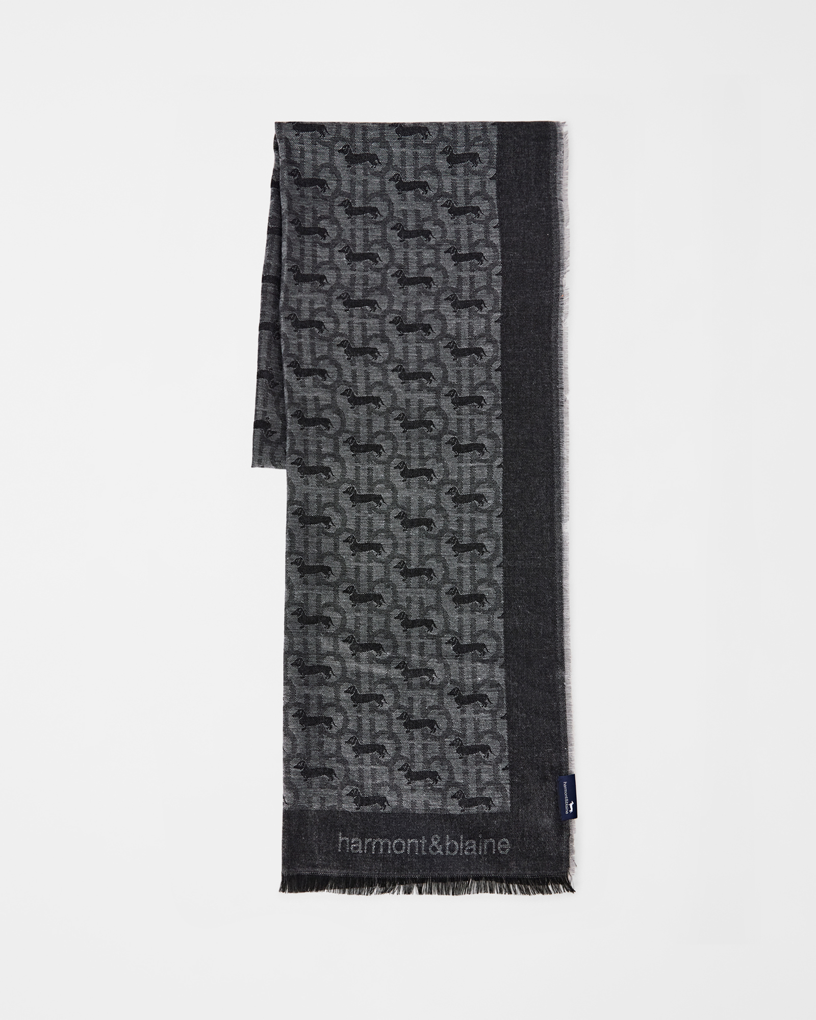 Sciarpa Uomo Monogram in Viscosa Grigio con Jacquard Bassotto All-Over