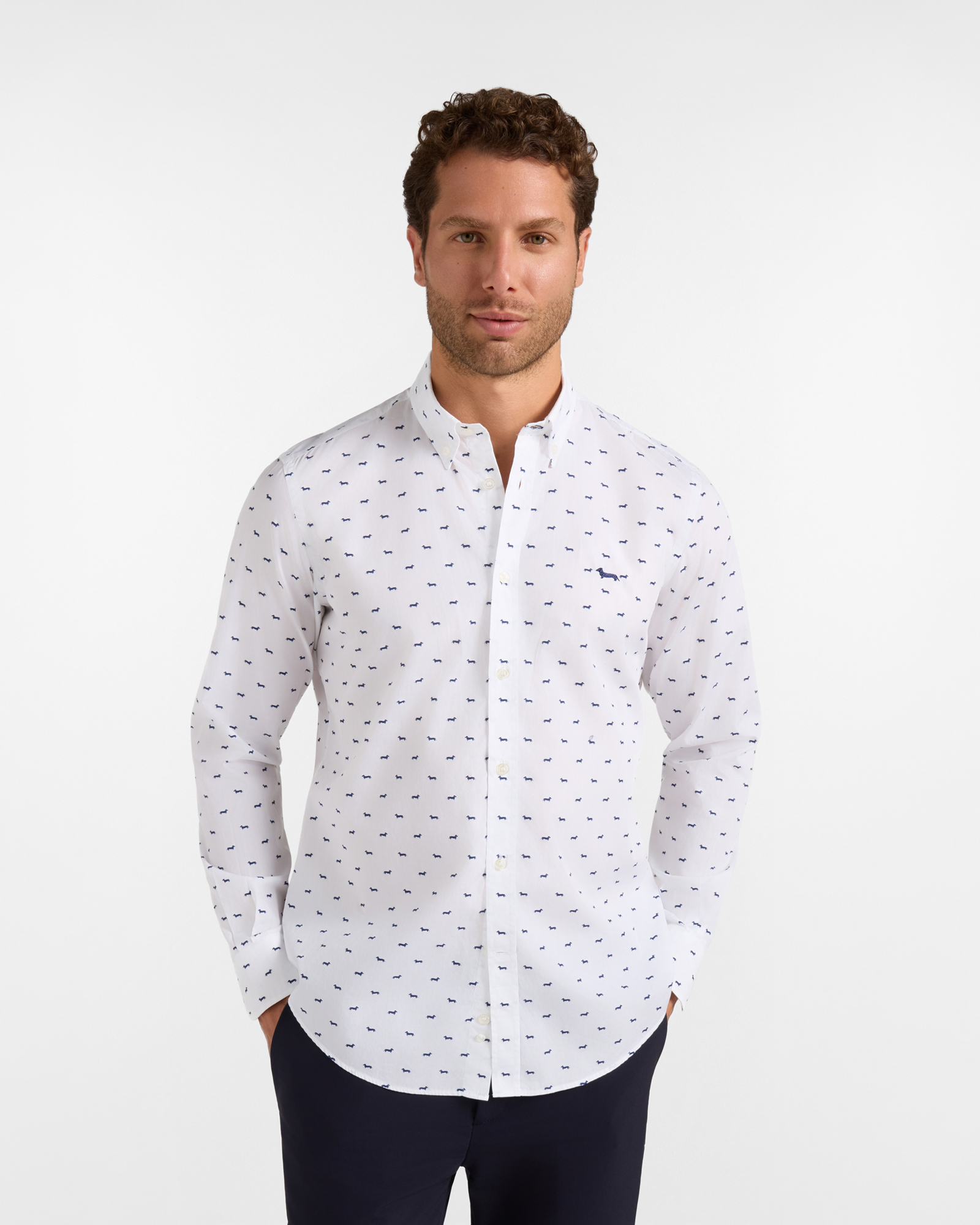 Camicia Uomo con stampa all-over Bassotto Regular Fit blu