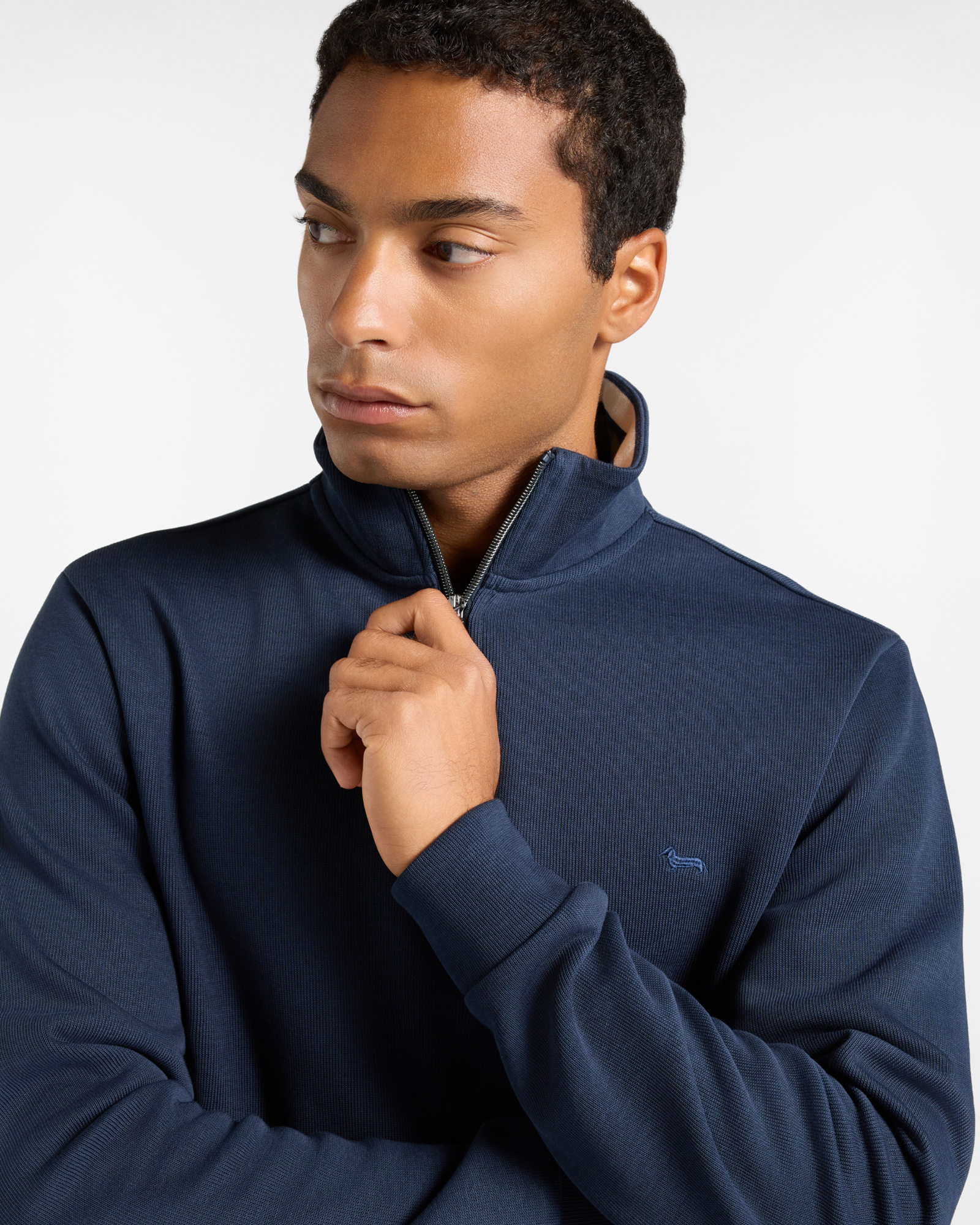 Felpa Uomo half zip in cannetta di cotone Regular Fit, BLU NAVY, large