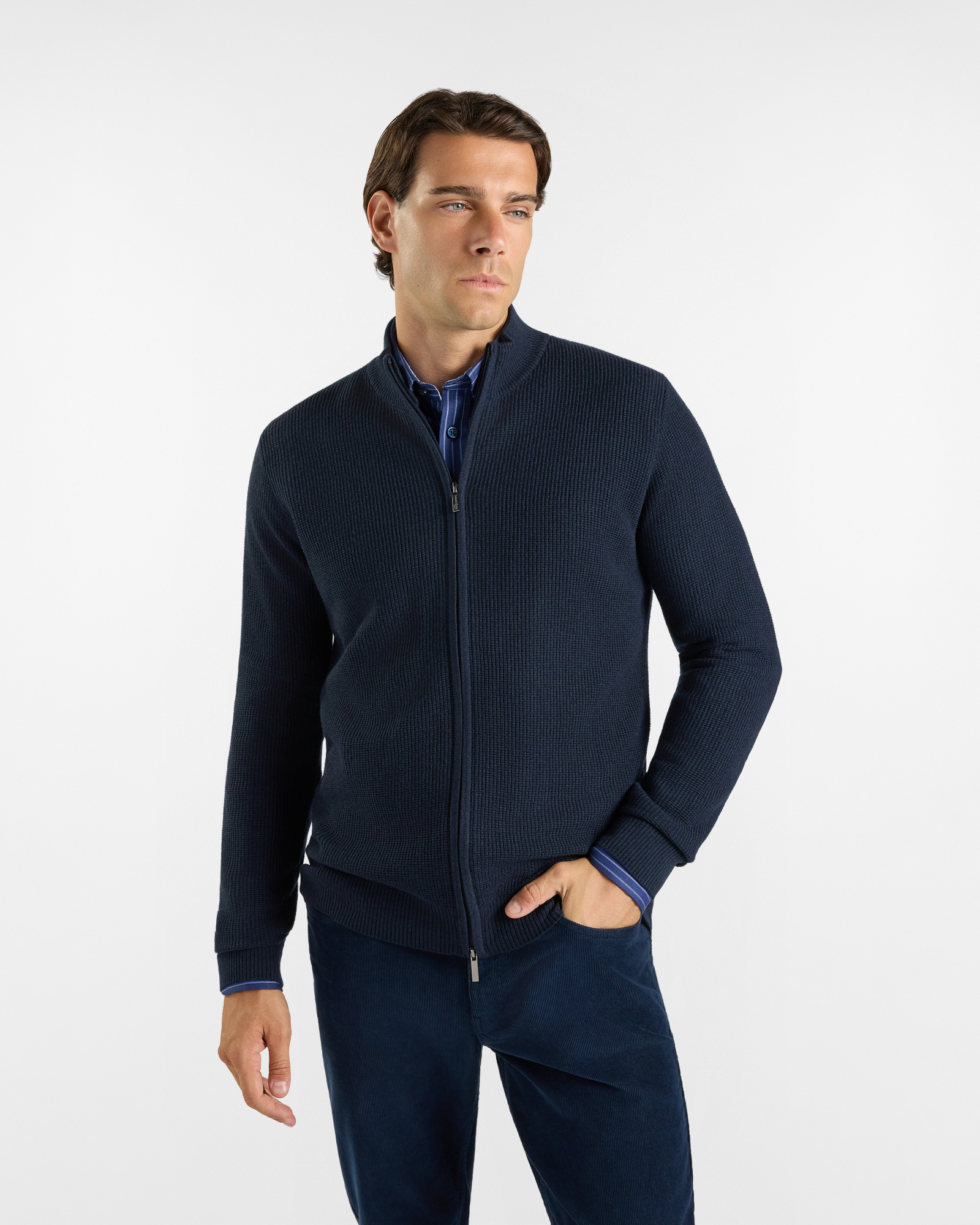Maglia HBJ Uomo con Zip in Misto Lana Blu Scuro