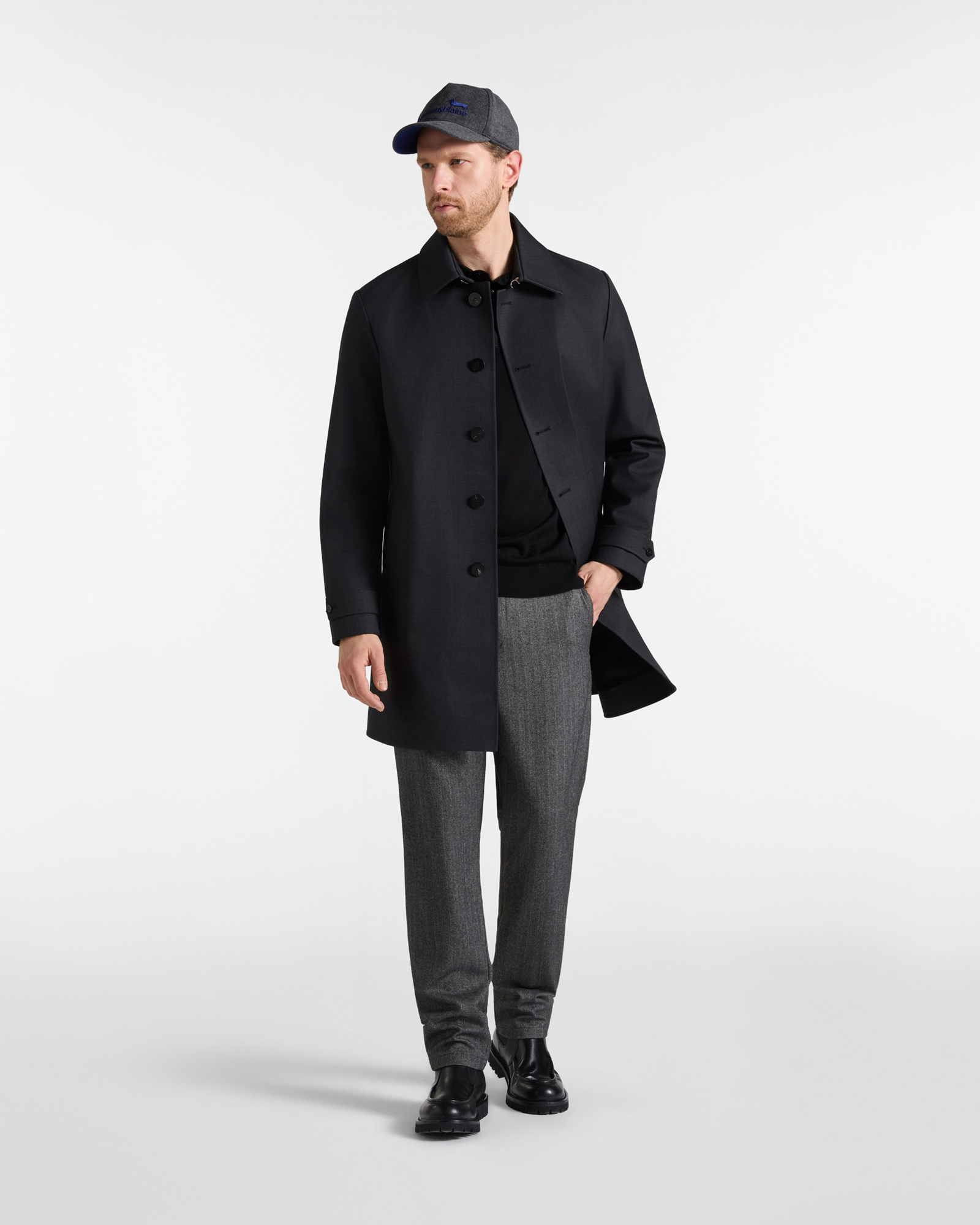 Cappotto corto da uomo in lana tecnica grigio, ANTRACITE, large