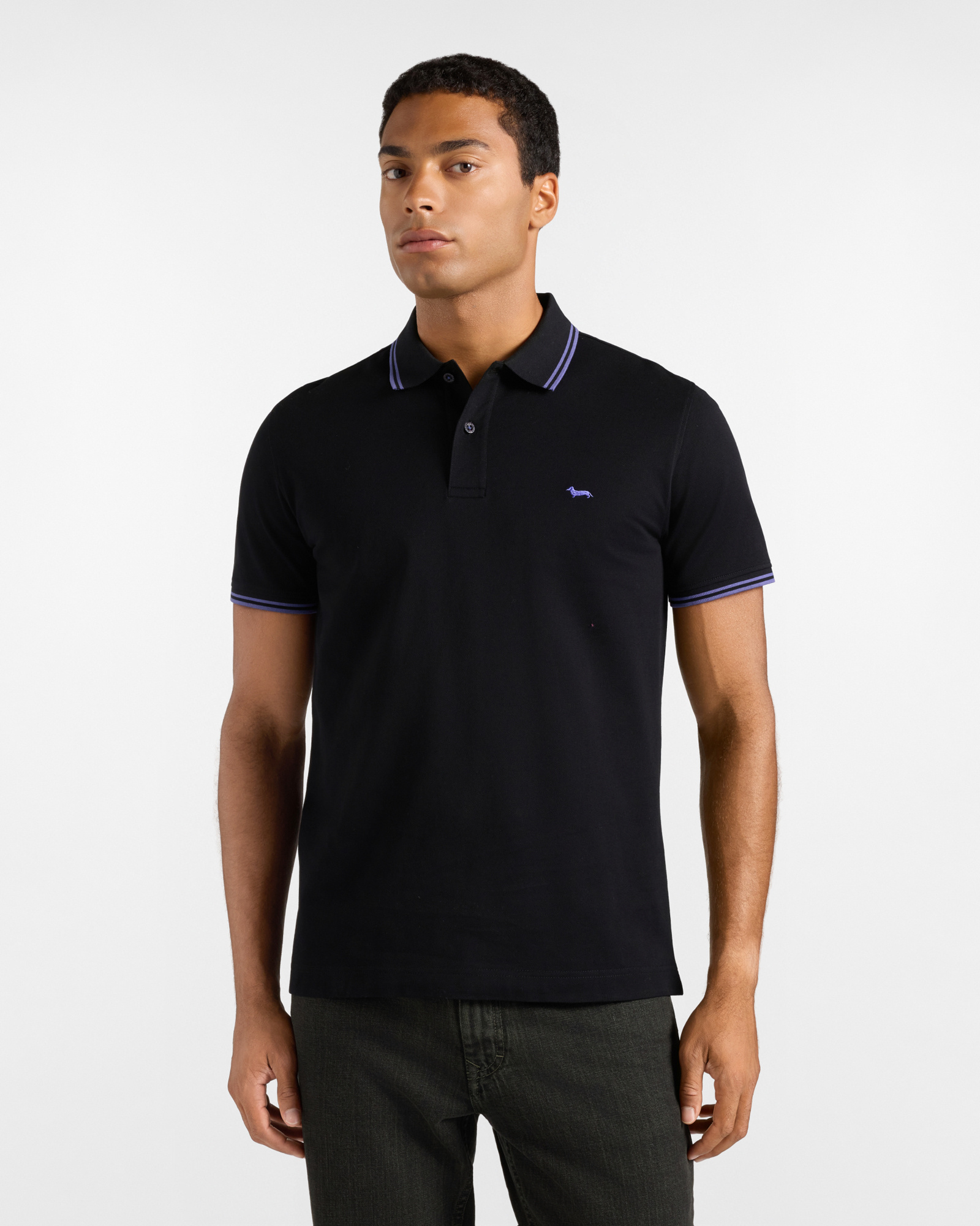 Polo da uomo manica corta in piquet di 100% puro cotone nero
