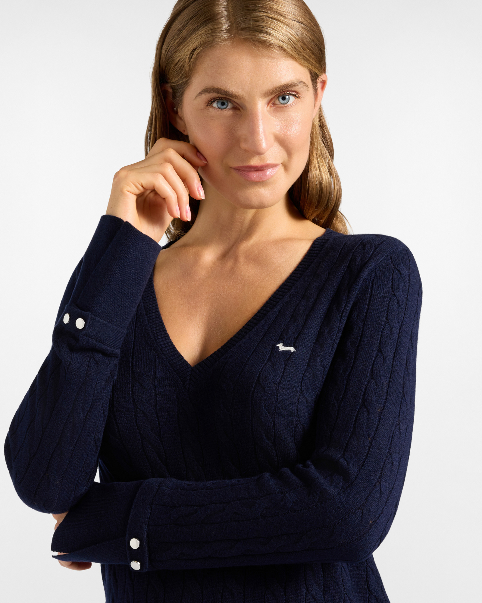 Maglia Donna con scollo a V in misto lana con cachemire  Regular Fit, BLU, large