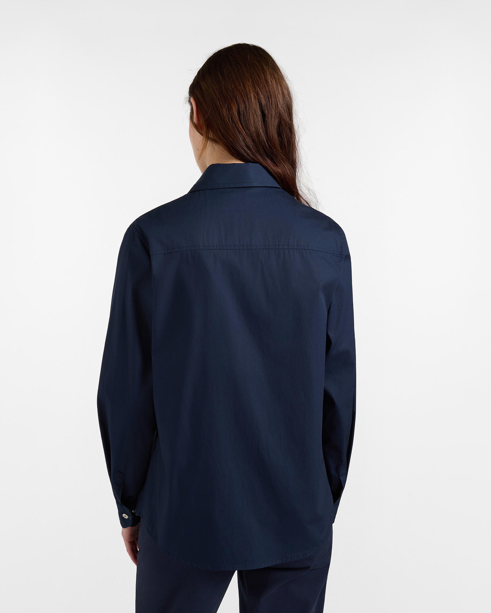 Camicia Donna Tinta Unita con Dettagli Tessuto Cravatteria, BLU NAVY, large