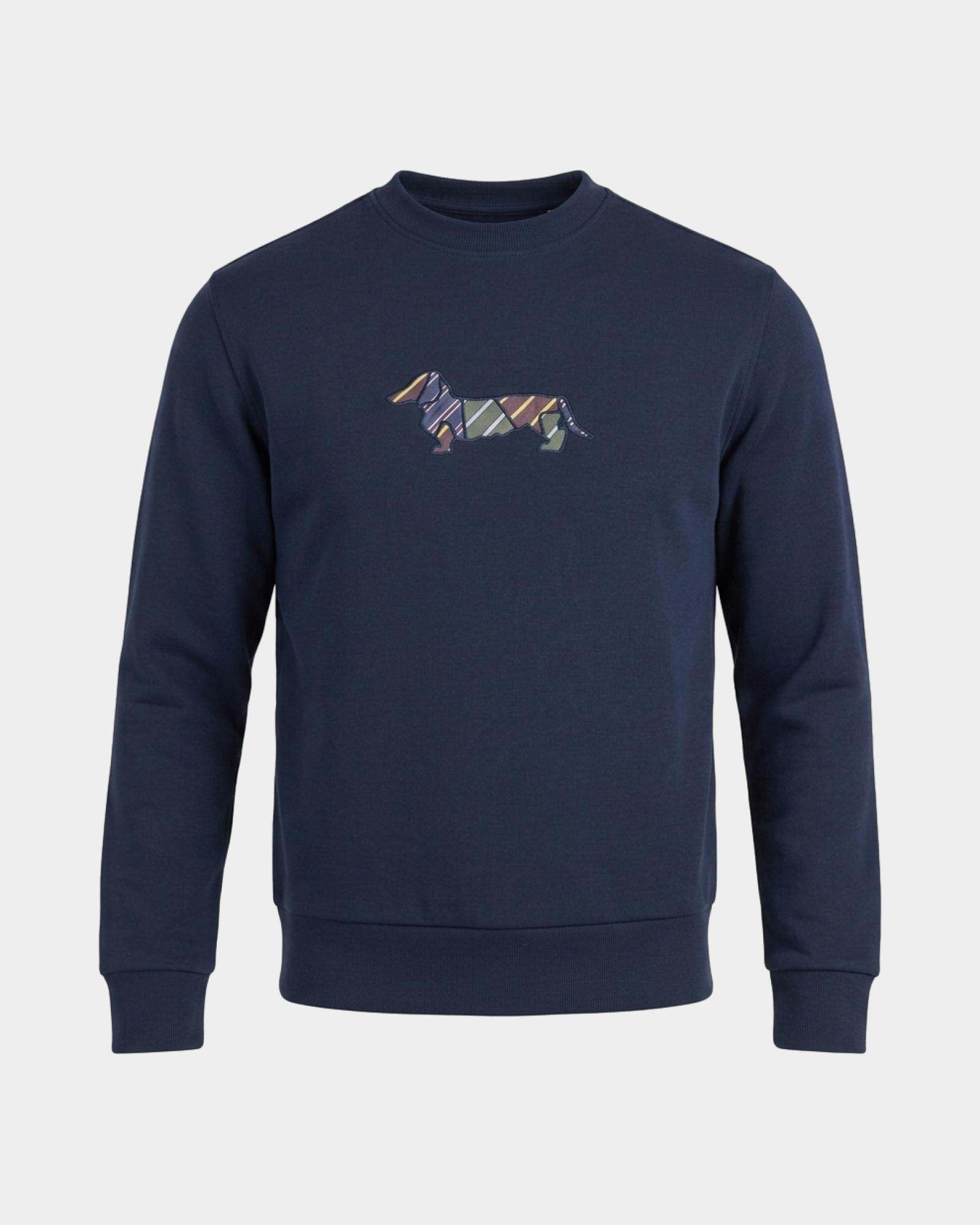 Felpa Uomo girocollo in cannetta blu con patch regimental, BLU NAVY, large