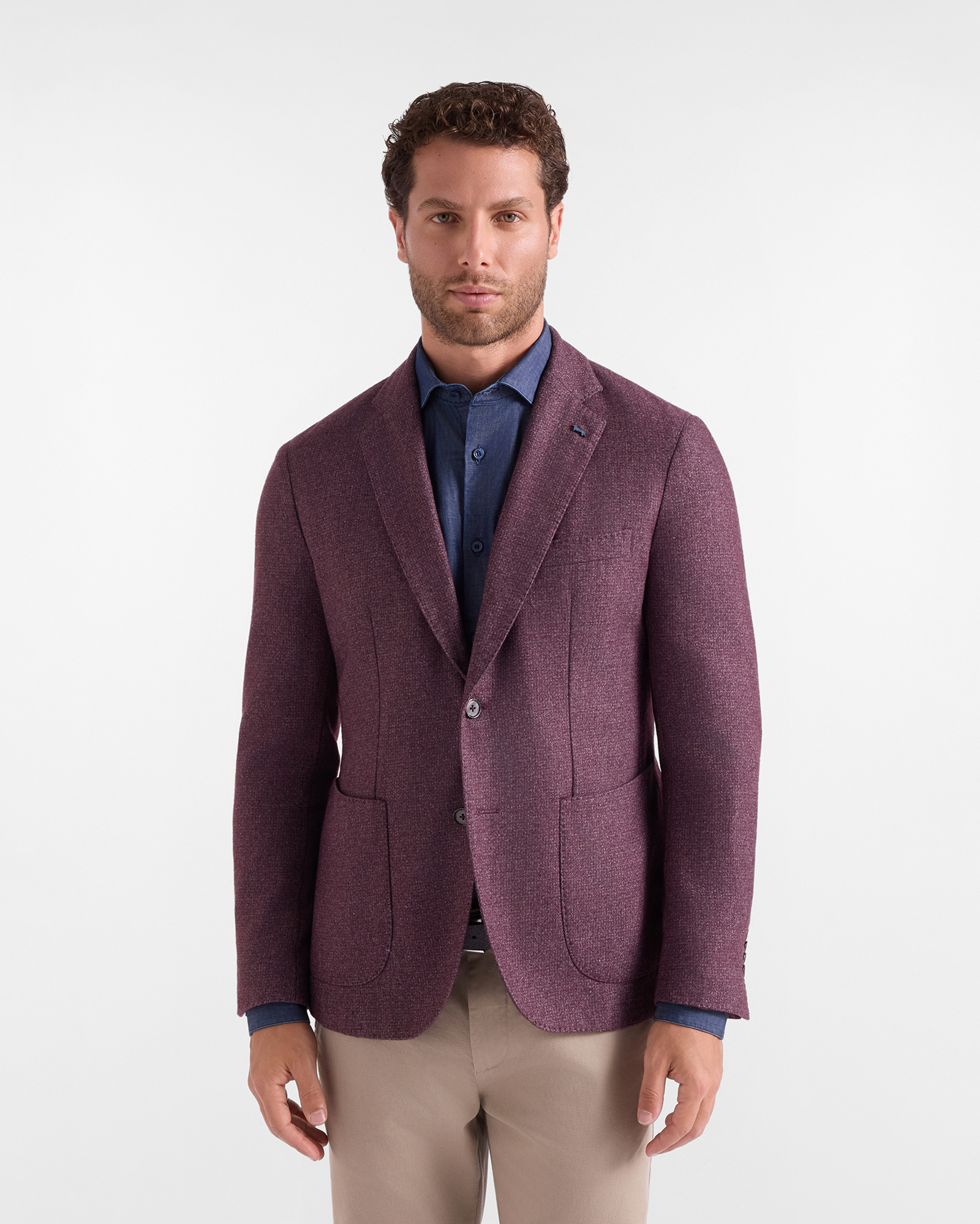 Giacca Uomo tinto lana effetto m&eacute;lange viola scuro