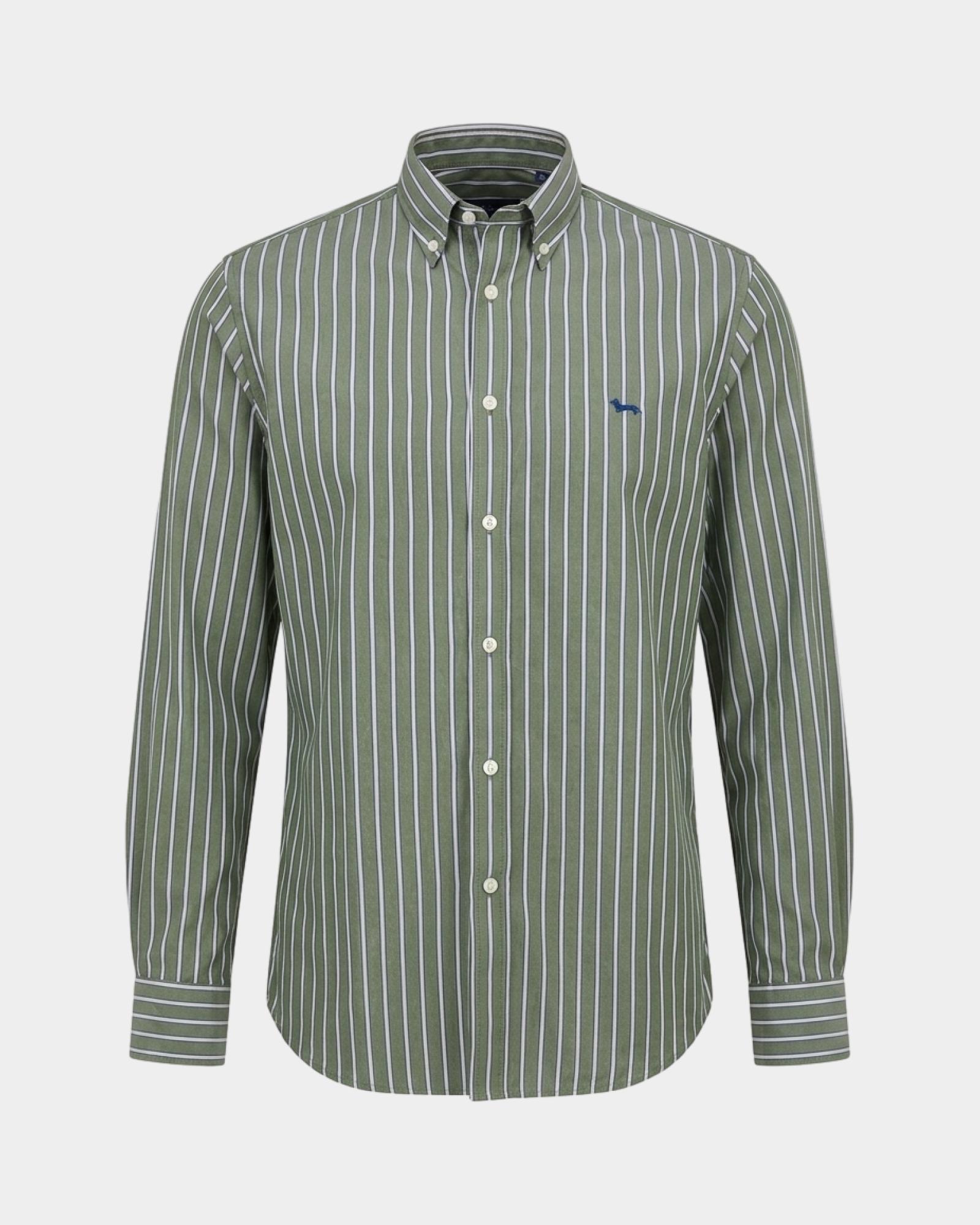 Camicia Uomo Regular Fit Righe Regimental in Cotone, VERDE SPORT, large
