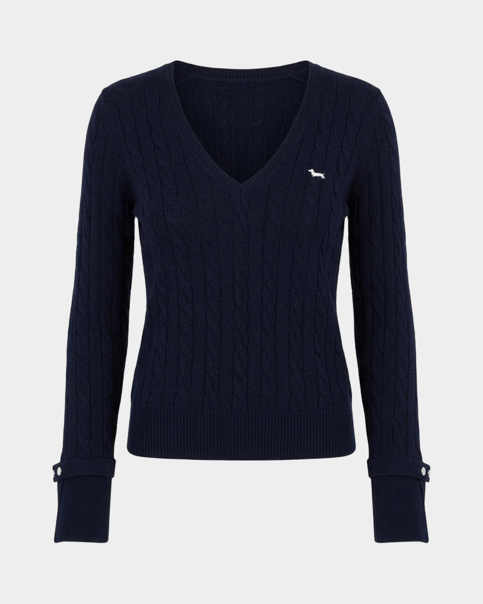 Maglia Donna con scollo a V in misto lana con cachemire  Regular Fit, BLU, large