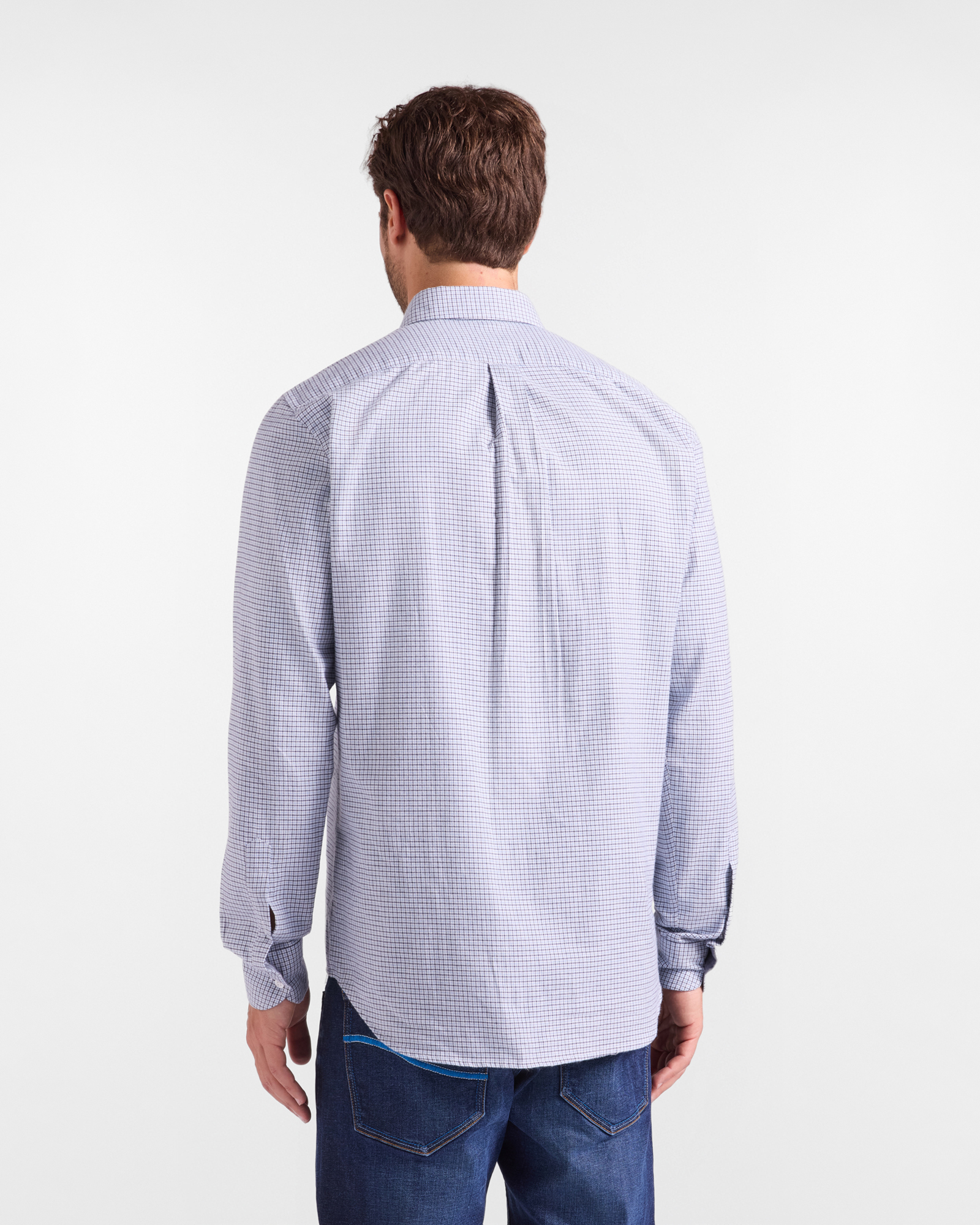 Camicia Uomo in flanella misto cashmere check, BLU NAVY, large