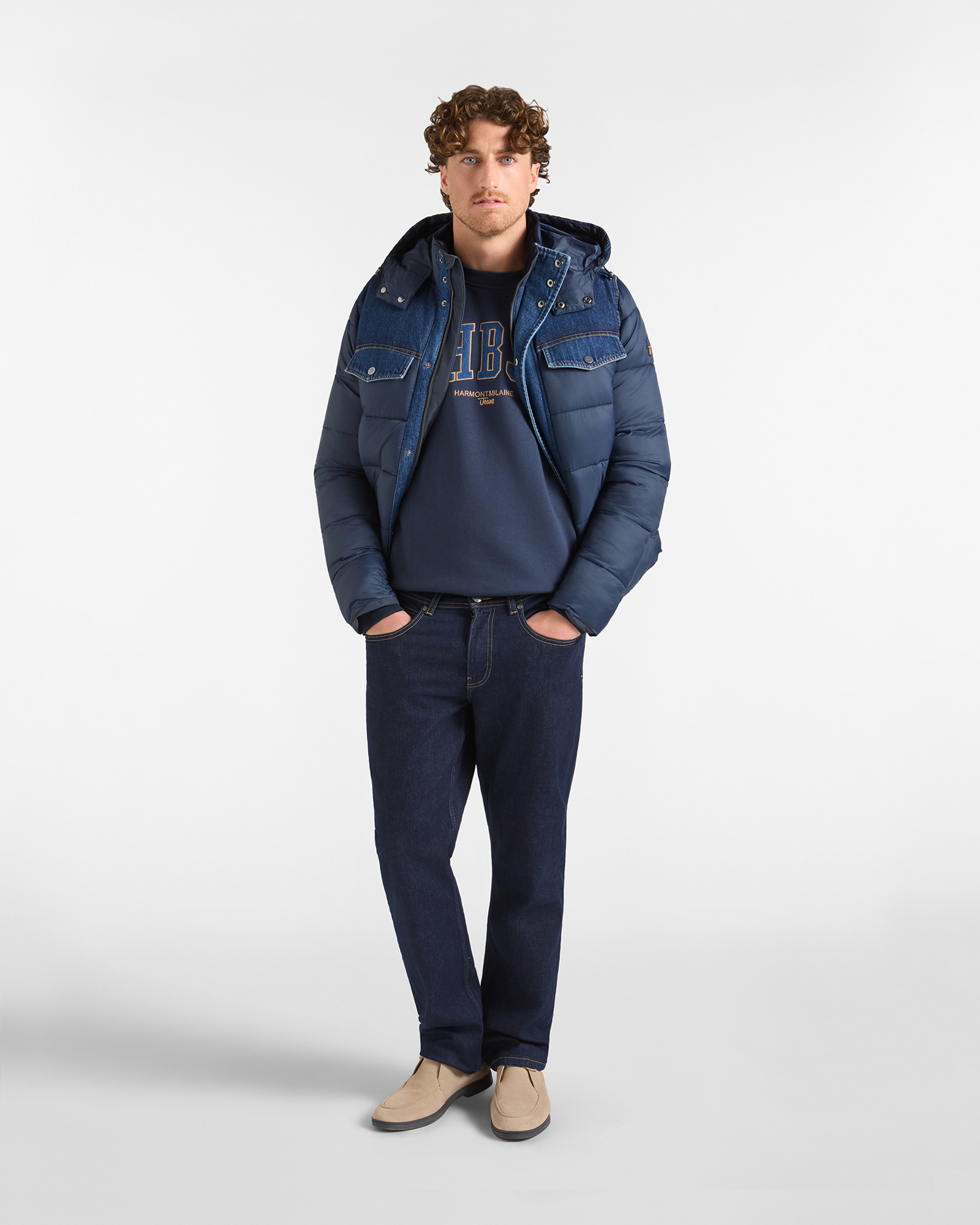 Felpa HBJ Uomo con logo frontale in misto cotone, BLU SCURO, large