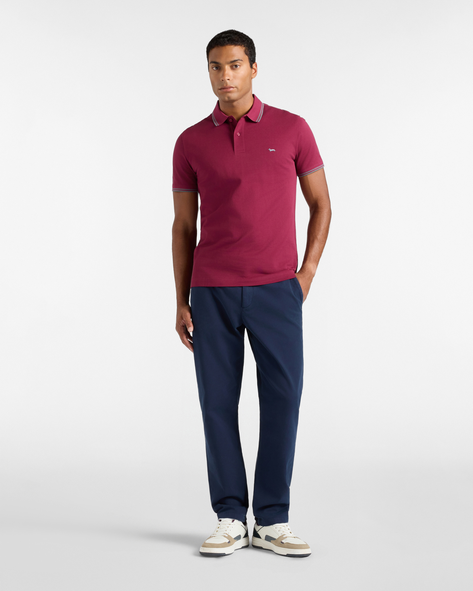 Polo da uomo manica corta in piquet di 100% puro cotone, INDIAN ROSE, large
