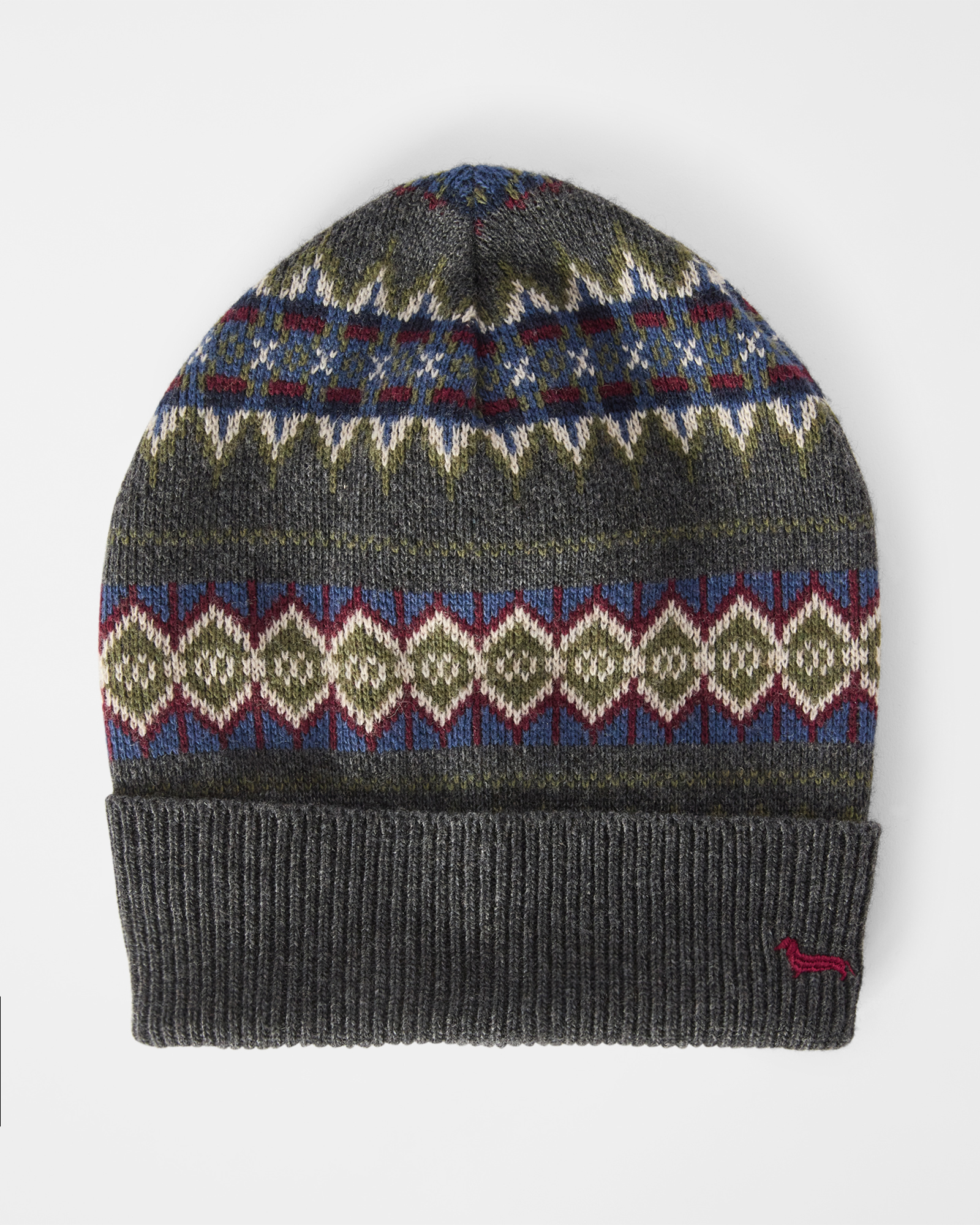Beanie Uomo fair isle in misto lana e cashmere grigio
