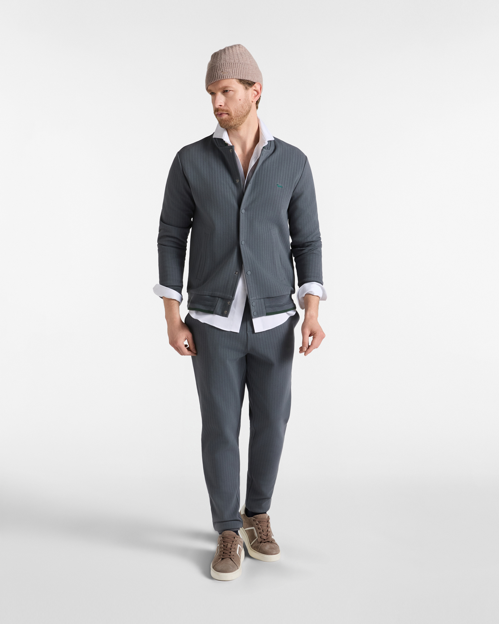 Pantalone Uomo in felpa grigio con trama herringbone, GRIGIO, large