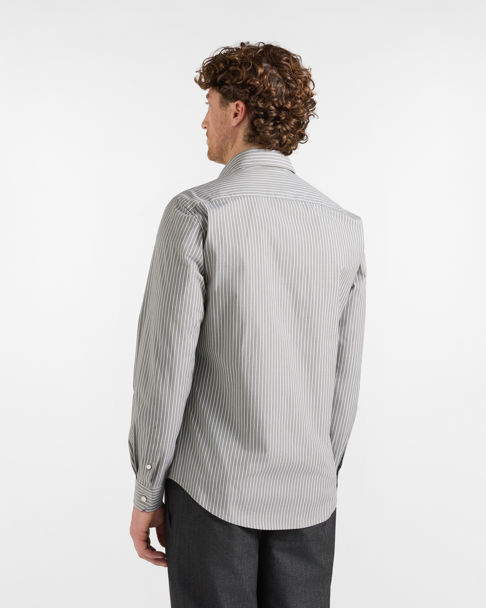 Camicia HBJ Uomo Narrow Fit in cotone stretch a righe con collo French, VERDE, large